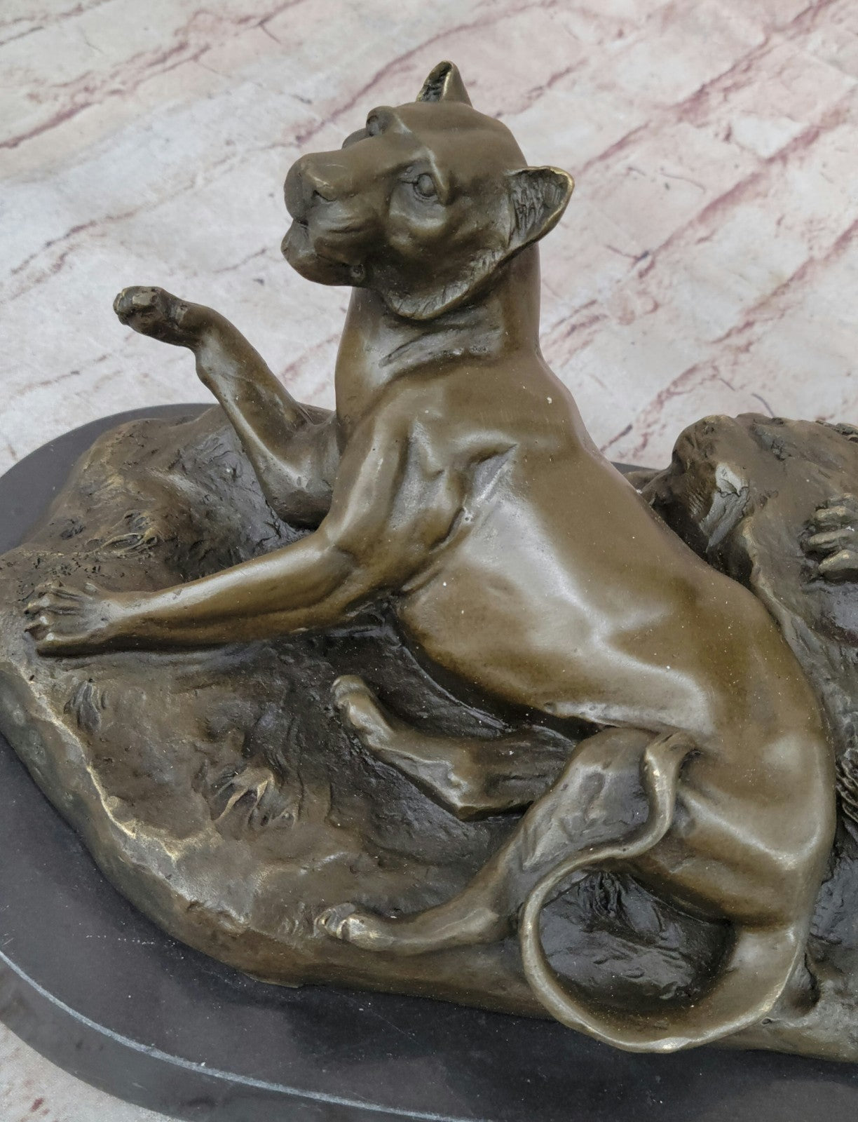 Roaring Male & Female Lions Lion Lioness Bronze Statue Sculpture Art Deco Decor