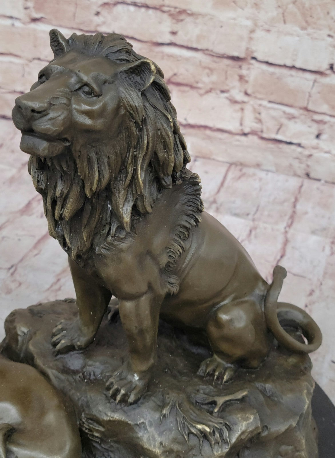 Roaring Male & Female Lions Lion Lioness Bronze Statue Sculpture Art Deco Decor