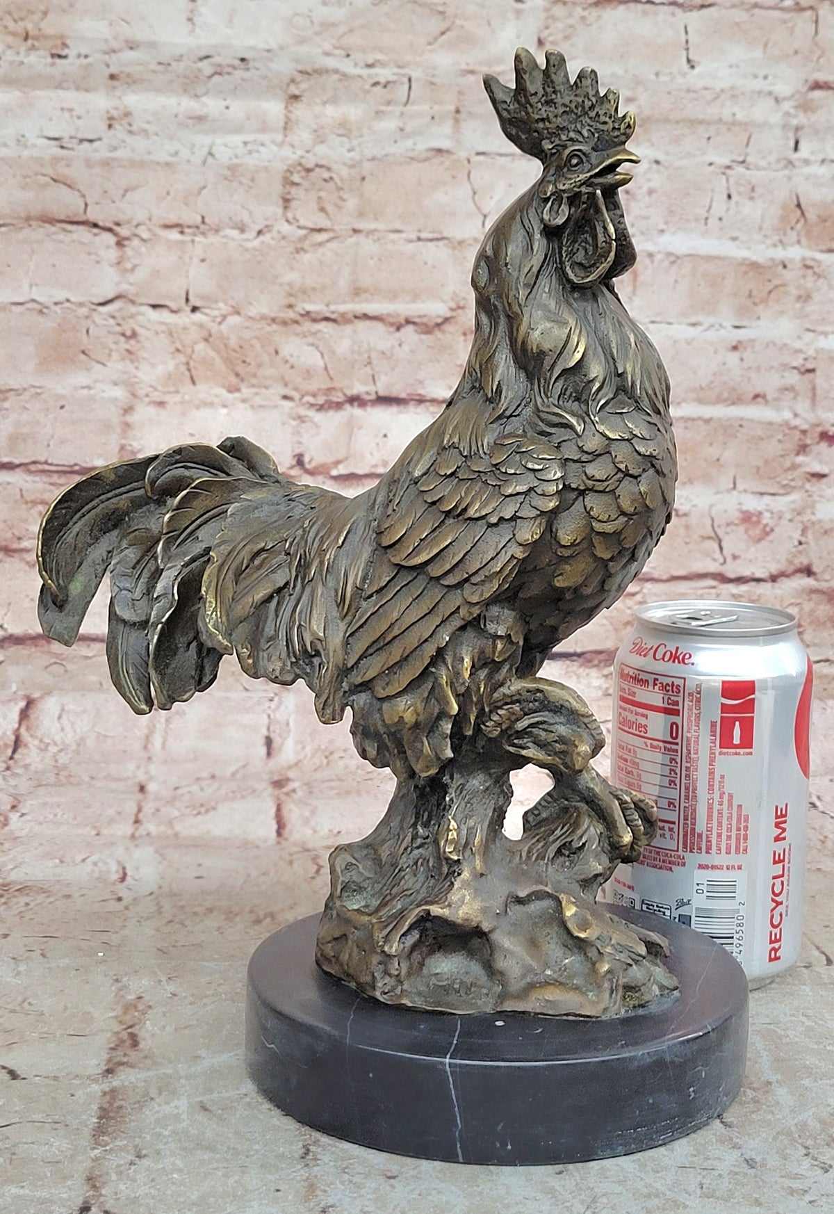 China FengShui Zodiac Bronze Rooster Yuanbao Ingot Statue Blessing Wealth 12"