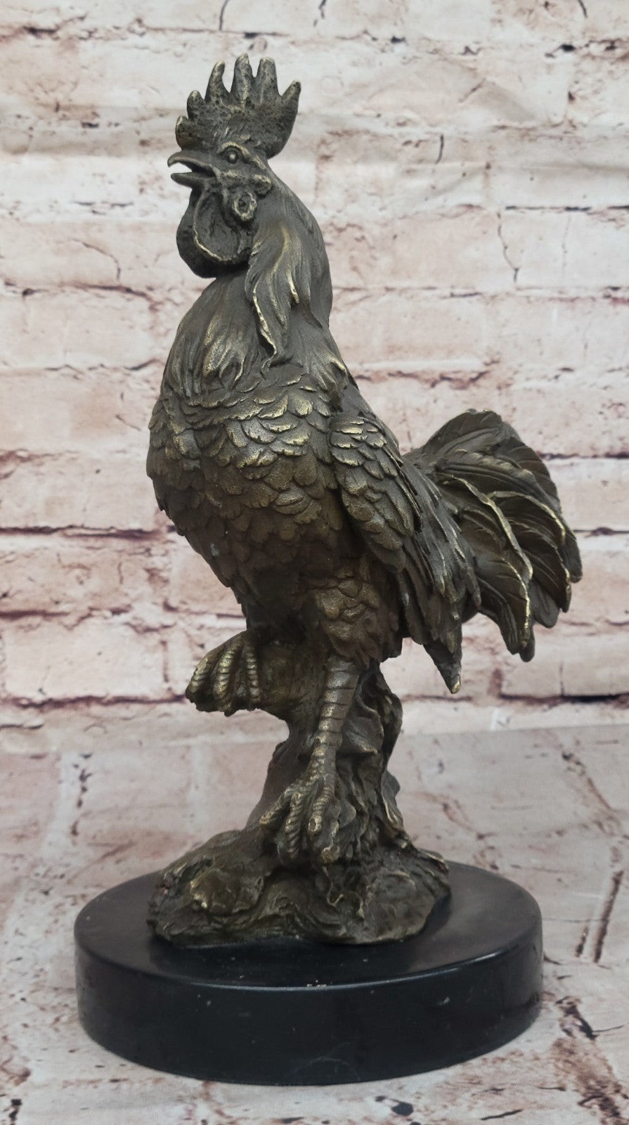 China FengShui Zodiac Bronze Rooster Yuanbao Ingot Statue Blessing Wealth 12"