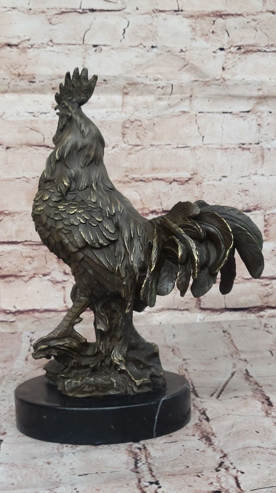 China FengShui Zodiac Bronze Rooster Yuanbao Ingot Statue Blessing Wealth 12"