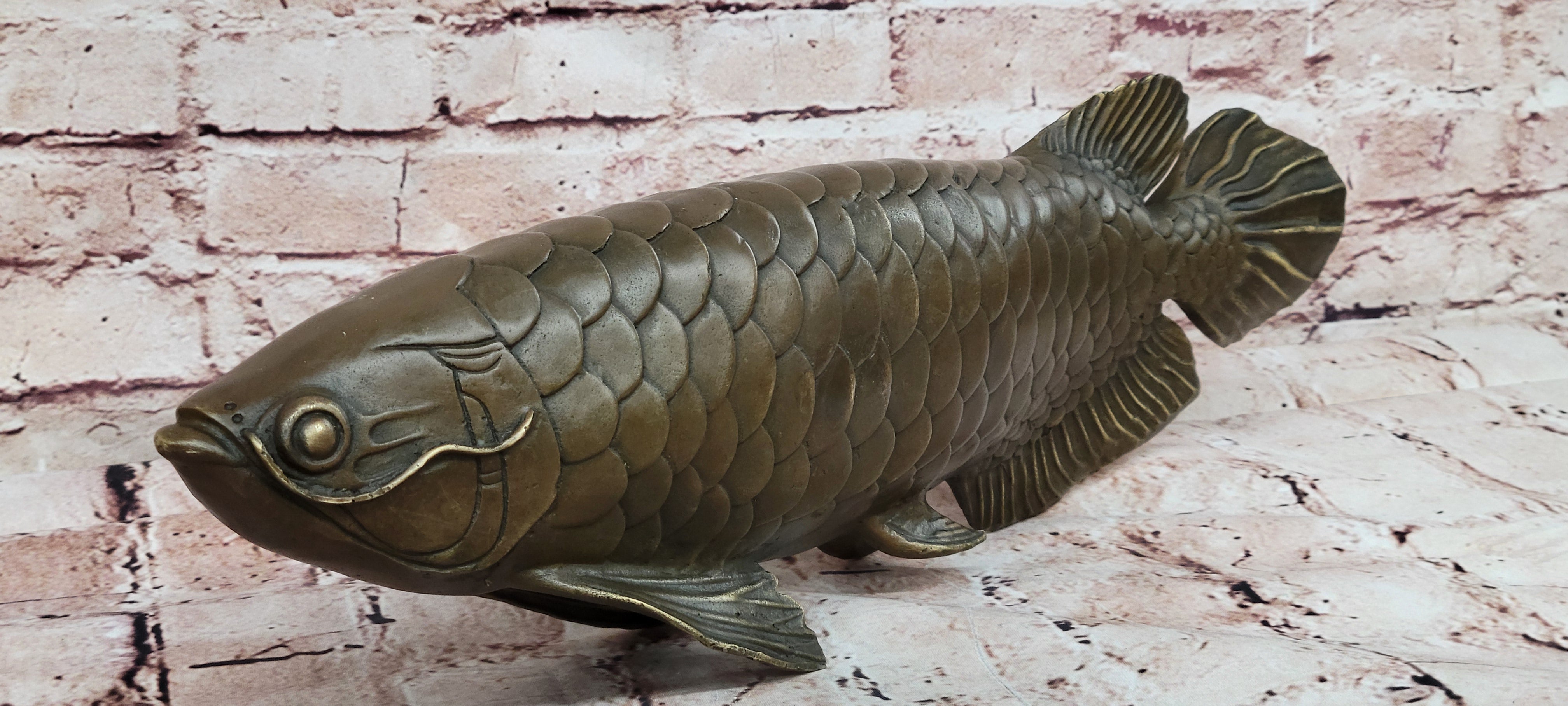 Detailed Arowana Bronze Sculpture Statue Feng Shui Gift for Fisherman Display