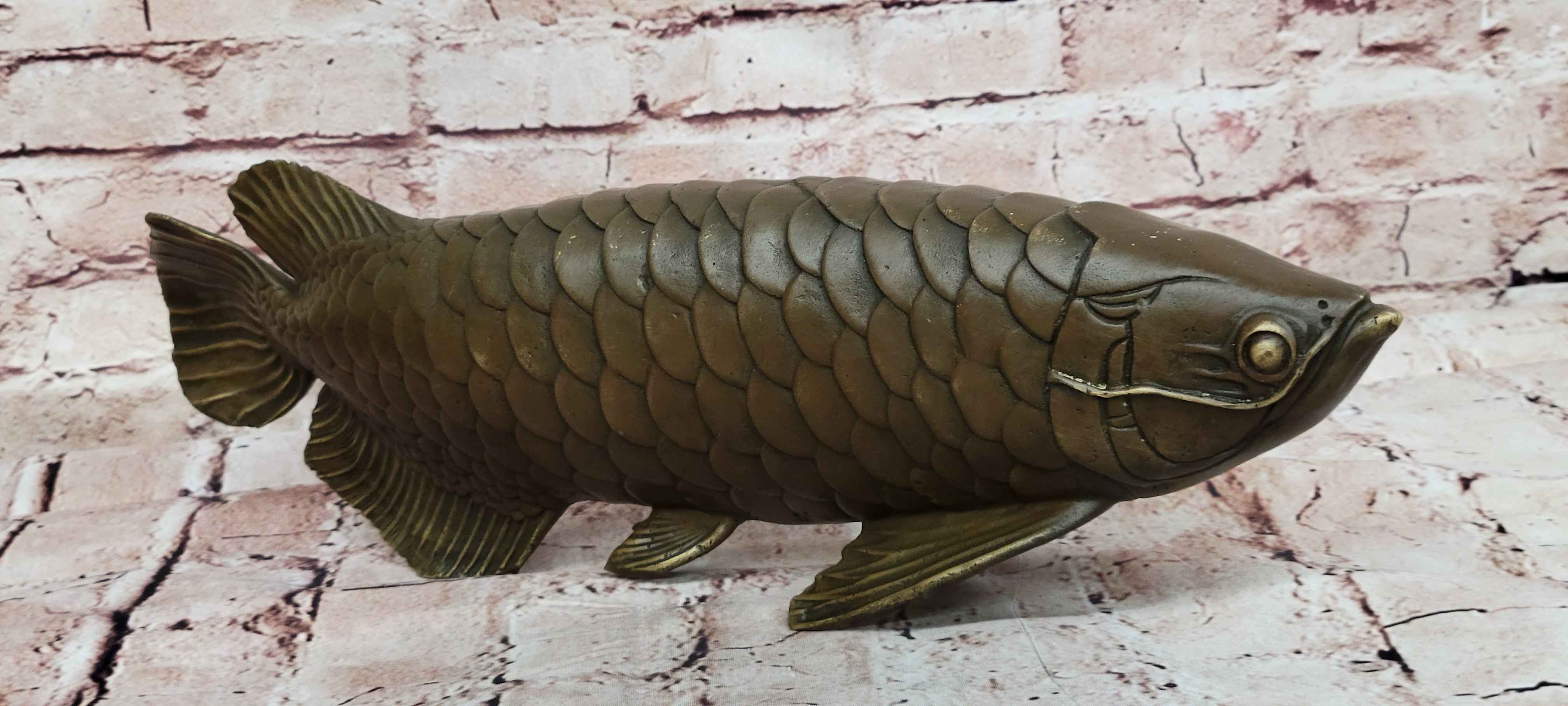 Detailed Arowana Bronze Sculpture Statue Feng Shui Gift for Fisherman Display