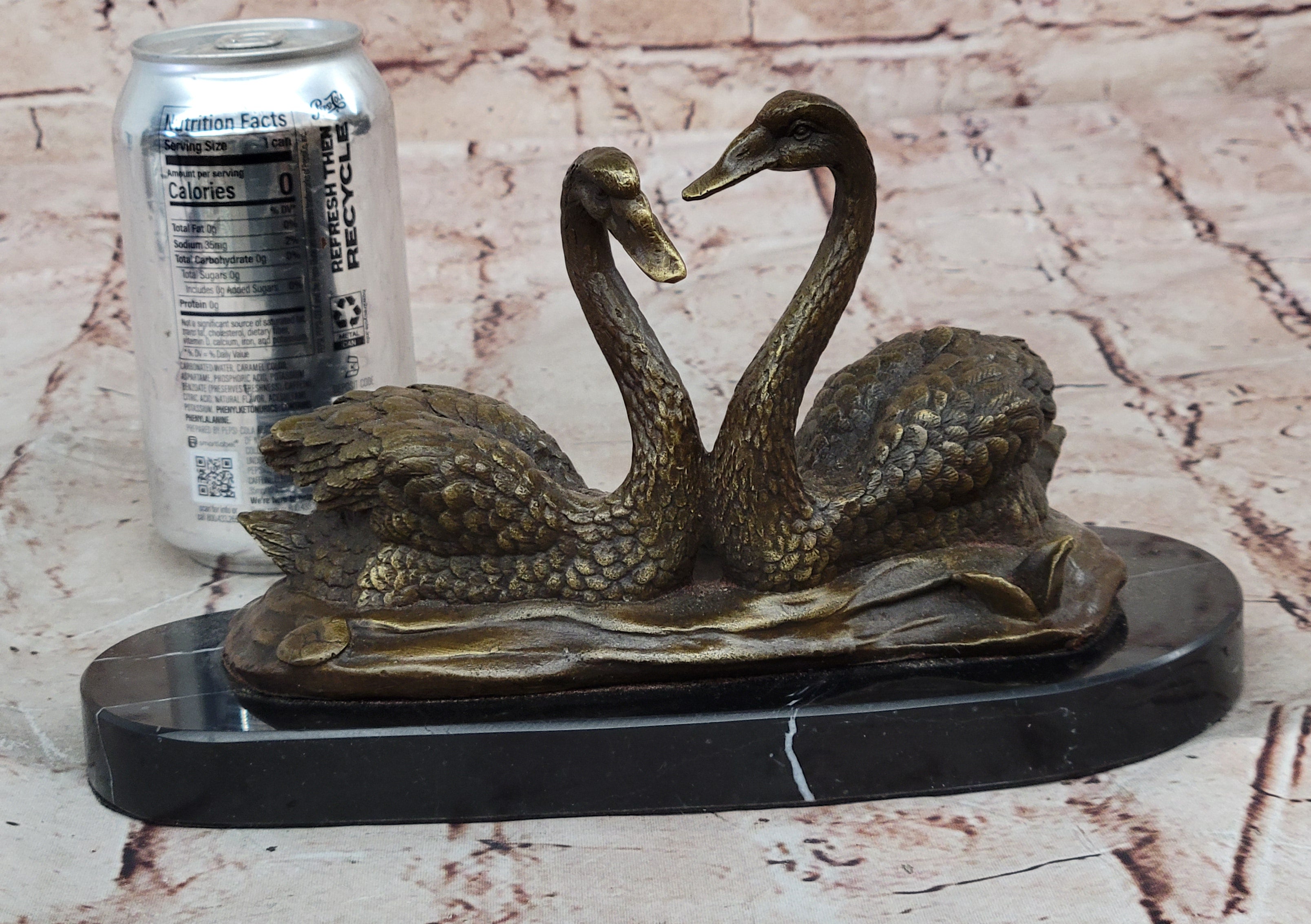 Art Deco Swan Swans Hot Cast Bronze Sculpture Marble Base Figurine Figure Deco