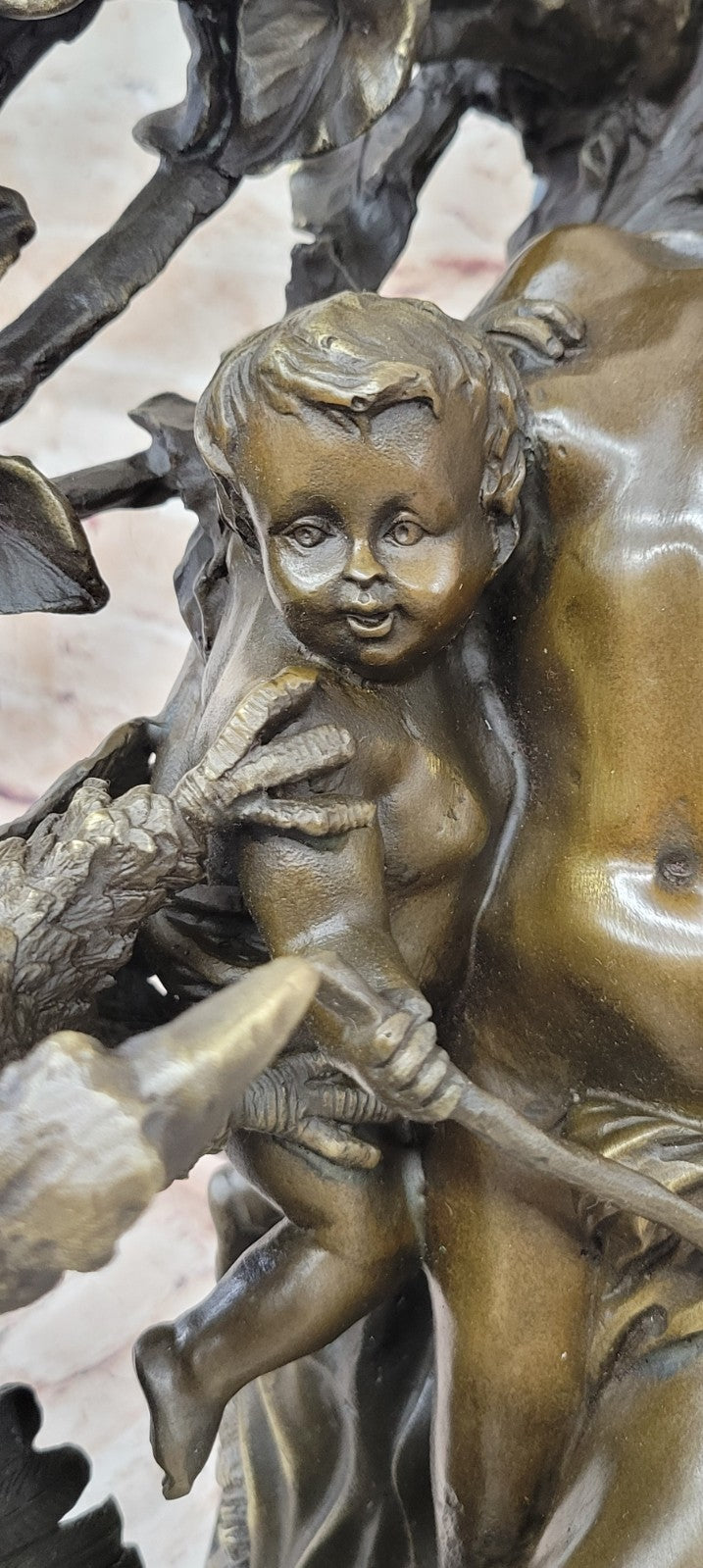 Handcrafted bronze sculpture Hawk Eagle Baby W/ Nude Girl Original Signed Artwork