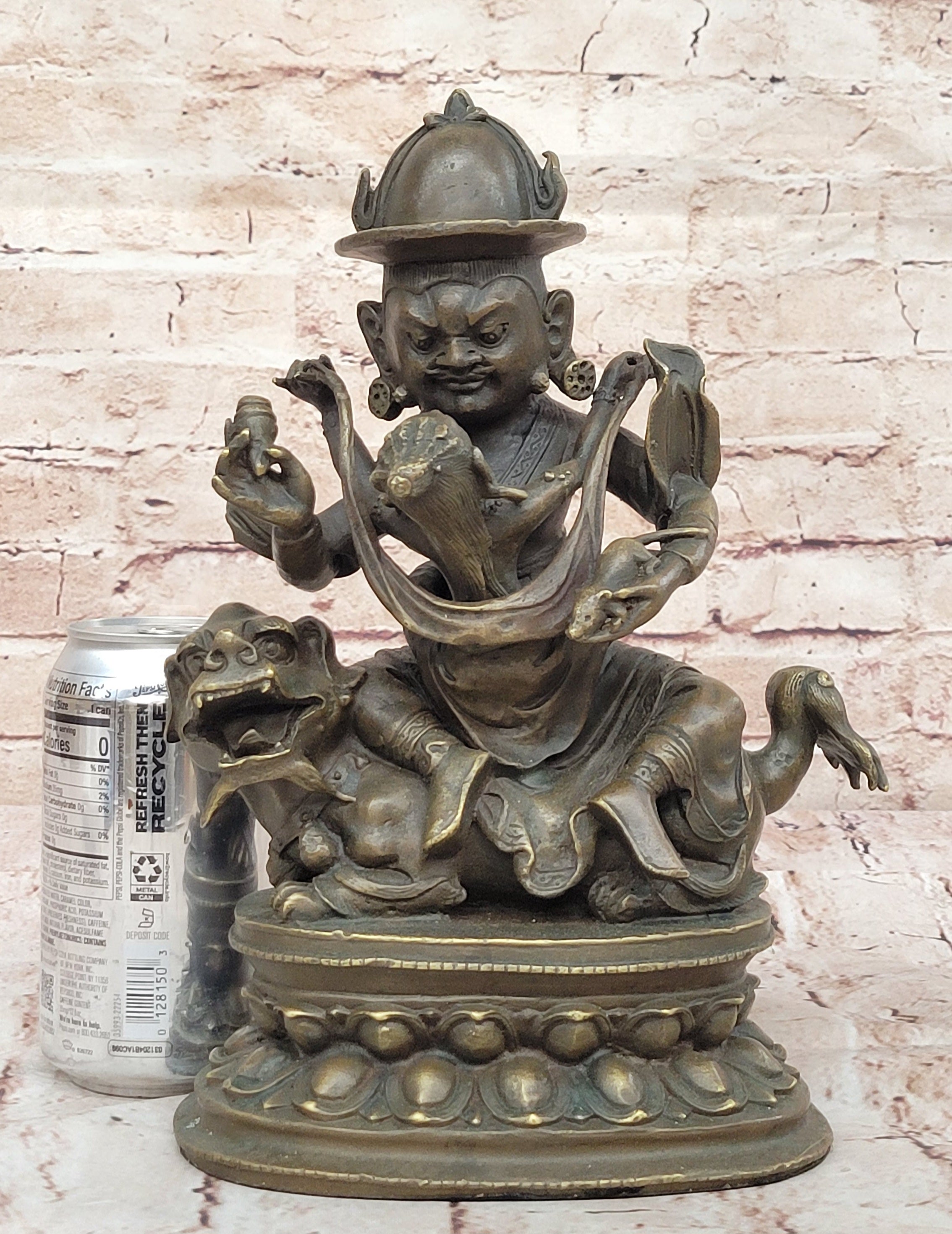 Bronze Sculpture Statue of Buddha with Foo Dog Guardian Eastern Spiritual Art