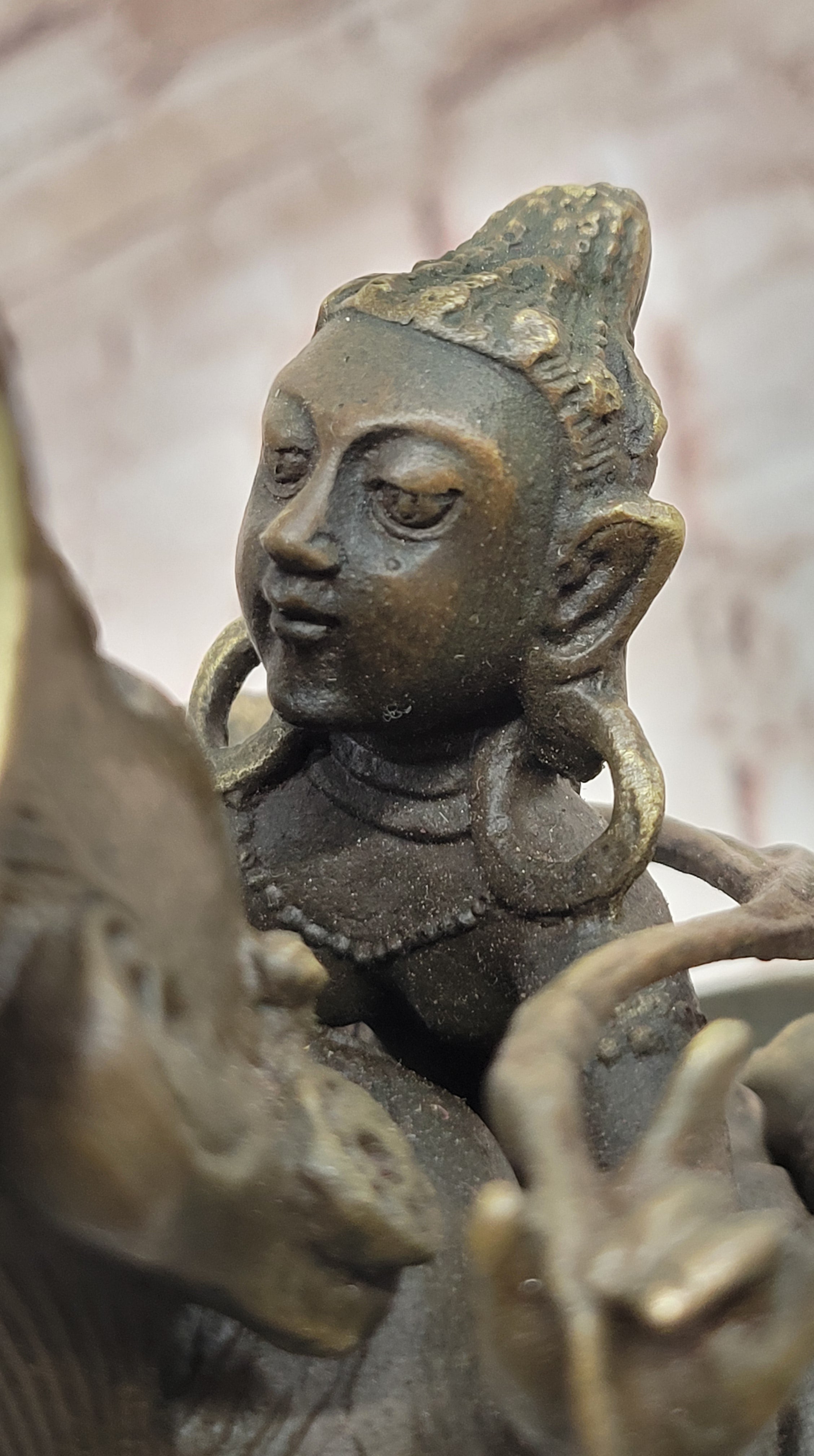 Bronze Sculpture Statue of Buddha with Foo Dog Guardian Eastern Spiritual Art