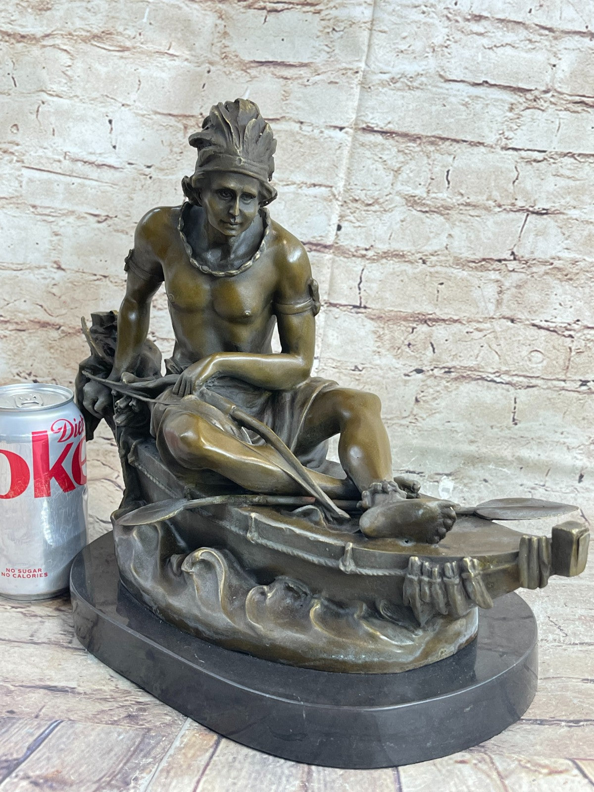 Native American Indian Artwork Nude Warrior Hot Cast Canoe Bronze Marble Statue
