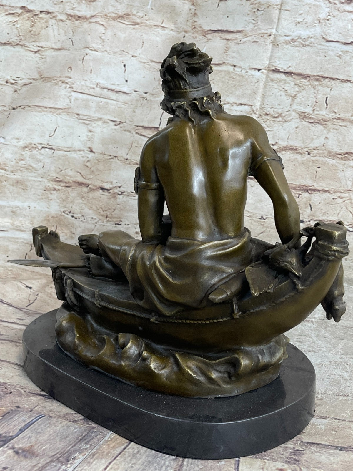 Native American Indian Artwork Nude Warrior Hot Cast Canoe Bronze Marble Statue