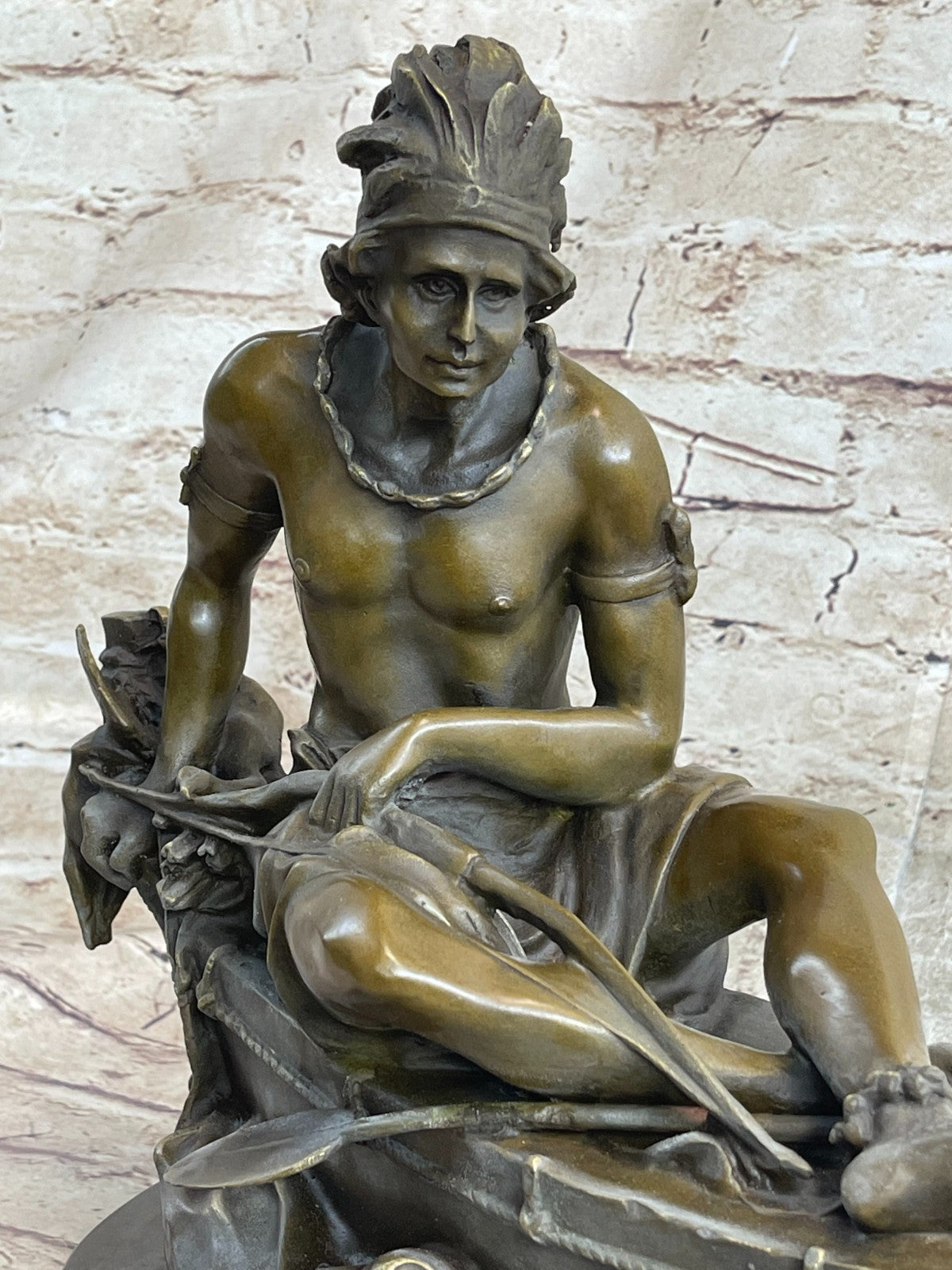 Native American Indian Artwork Nude Warrior Hot Cast Canoe Bronze Marble Statue