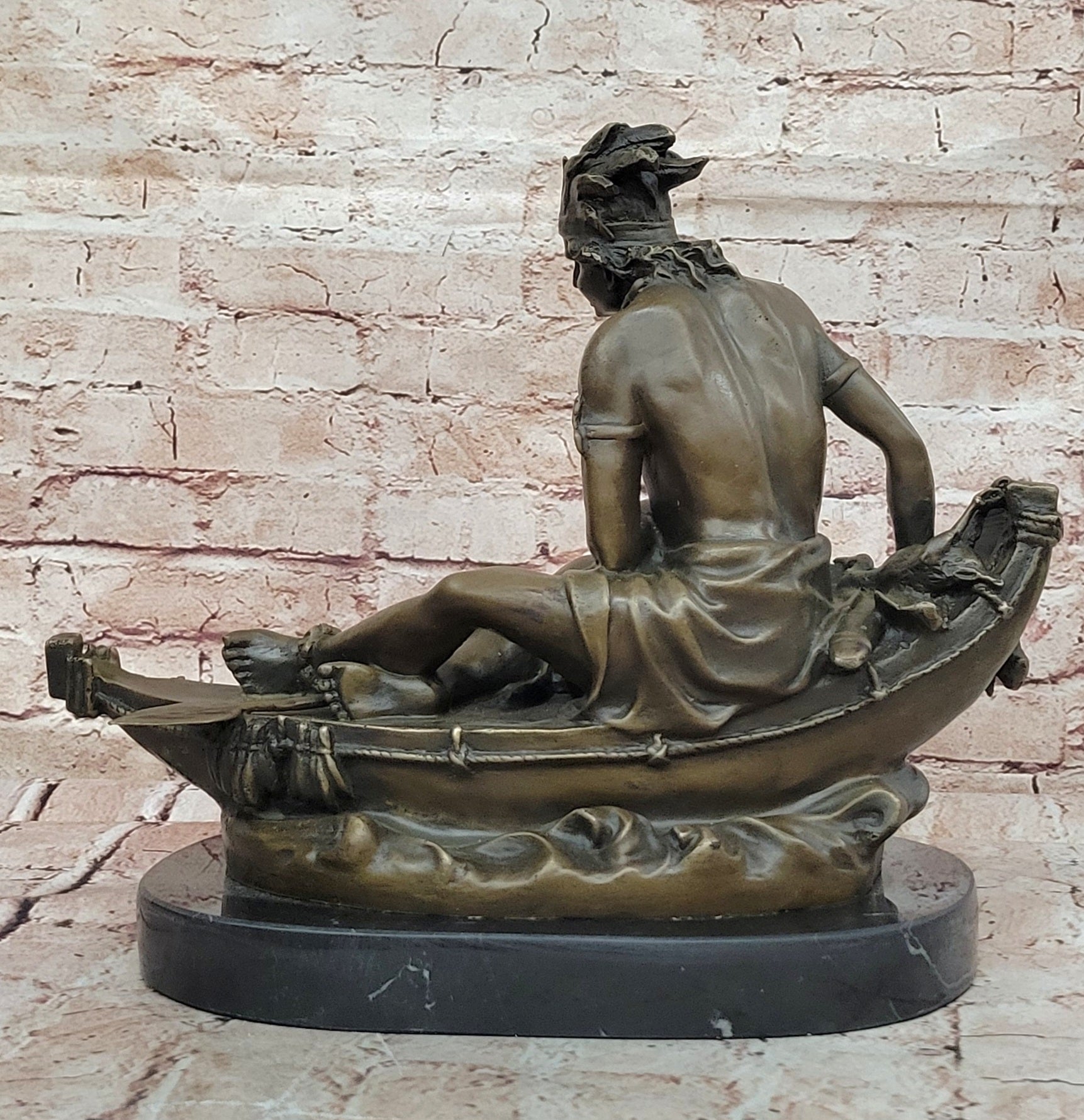 Native American Indian Artwork Nude Warrior Hot Cast Canoe Bronze Marble Statue