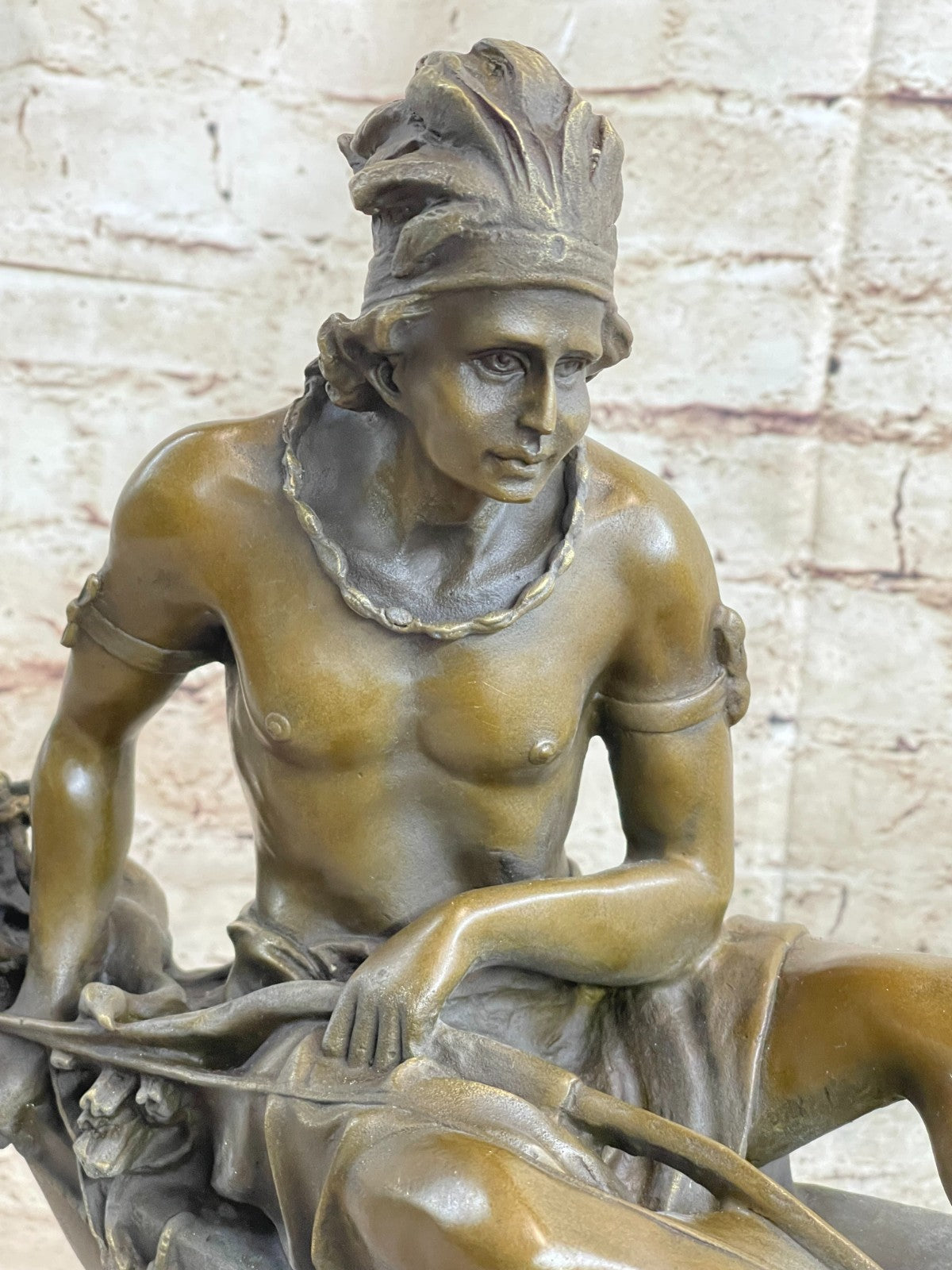 Native American Indian Artwork Nude Warrior Hot Cast Canoe Bronze Marble Statue