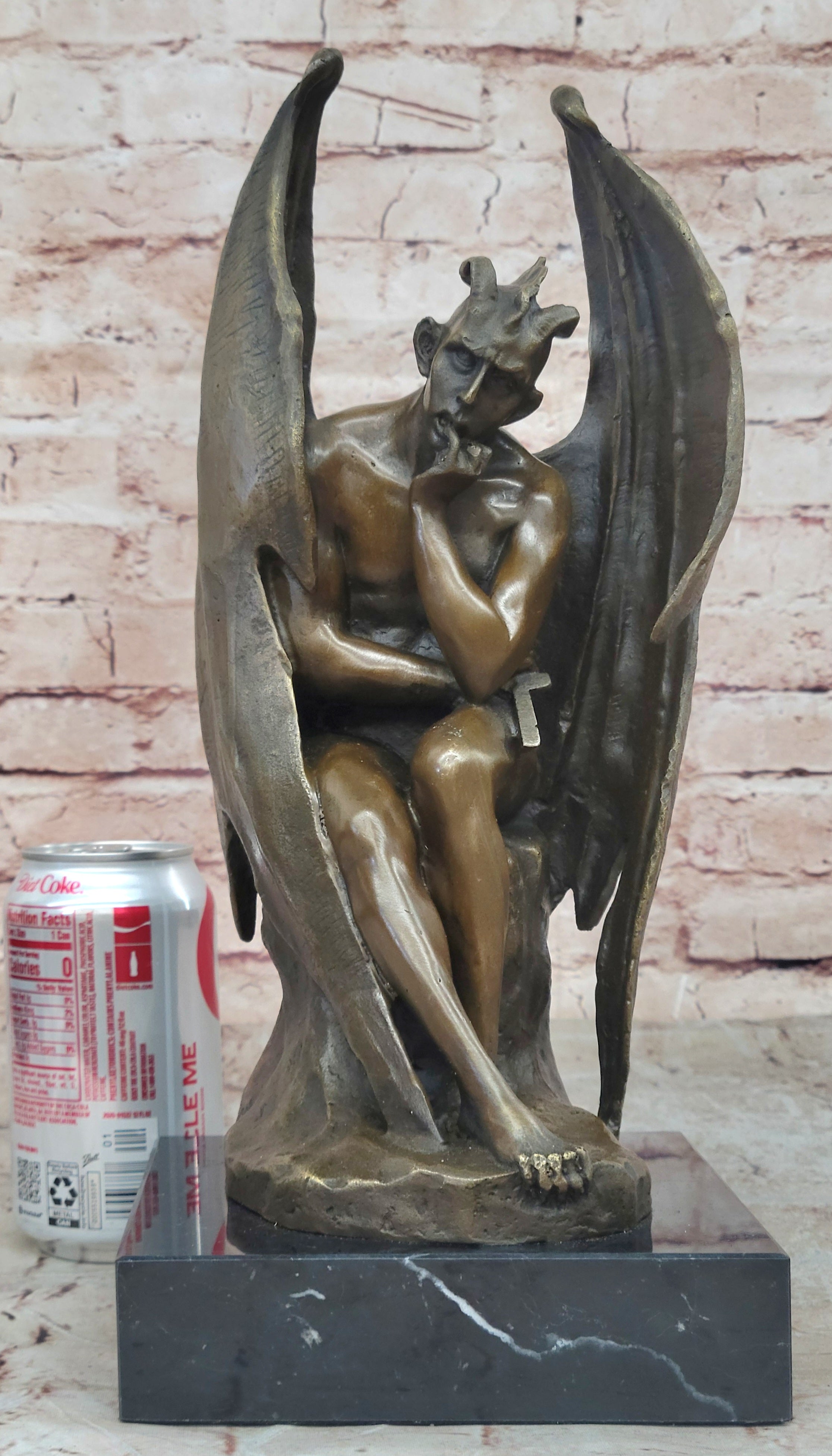 Brown Patina Handcrafted Hot Cast Bronze Satan Devil Satanic Sculpture Statue