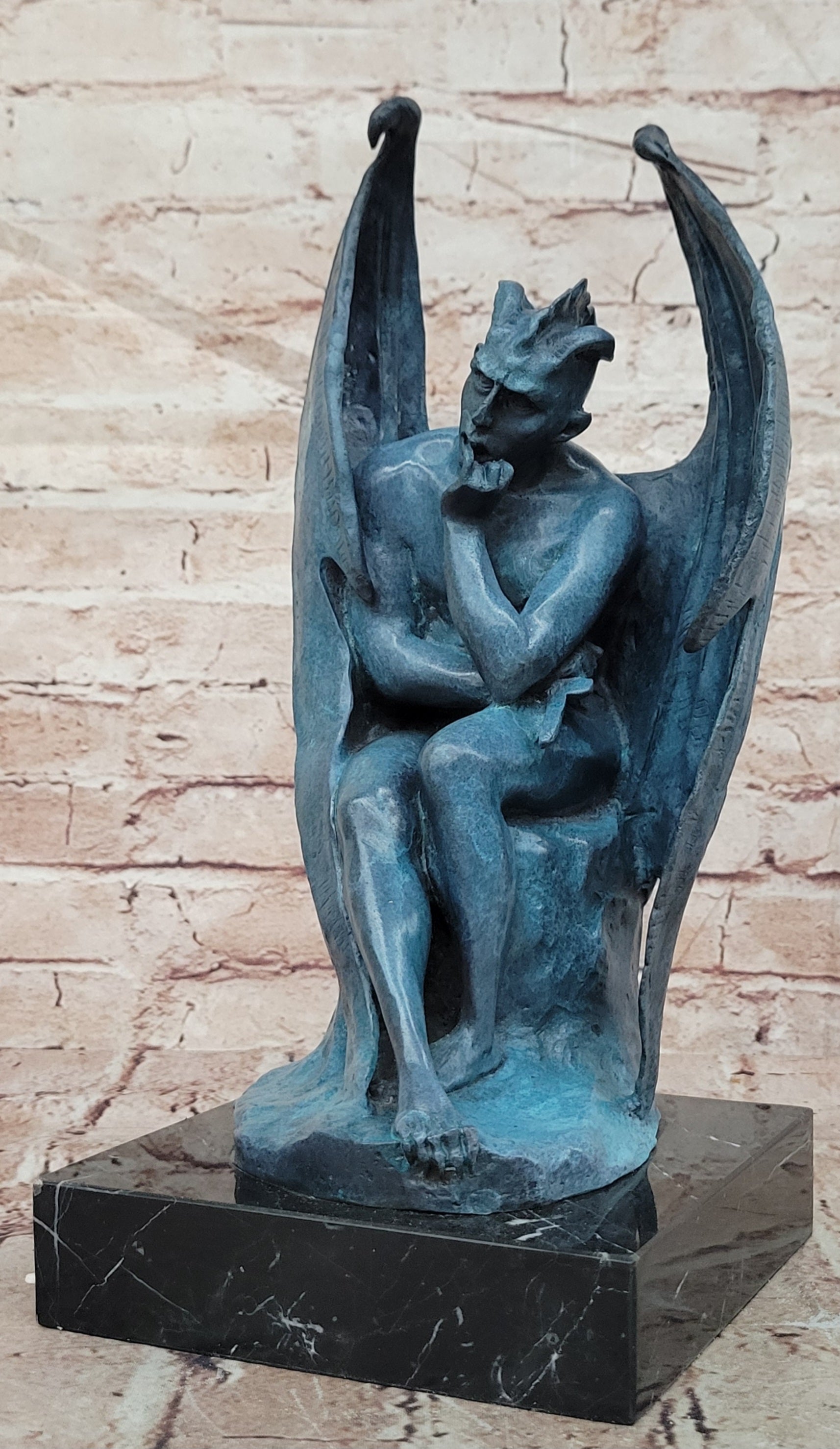 Mythical Signed Original Hot Cast Devil Lucifer Hand Crafted Bronze Sculpture