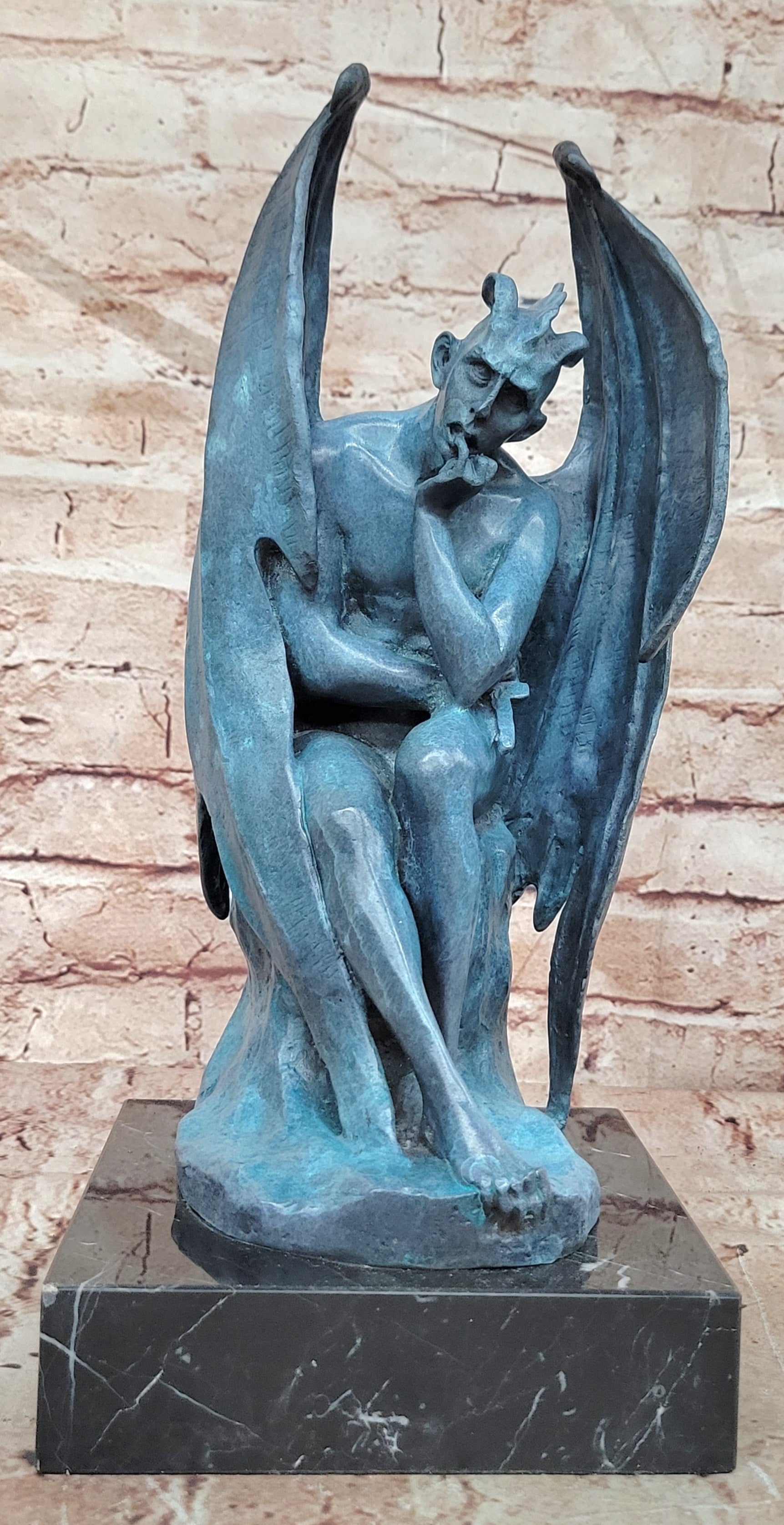 Mythical Signed Original Hot Cast Devil Lucifer Hand Crafted Bronze Sculpture