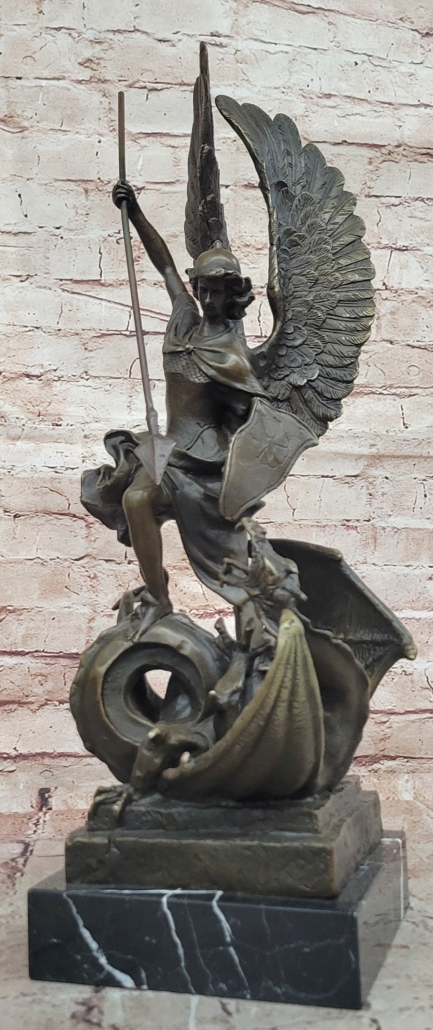 Handcrafted Saint ST. George bronze sculpture SALE Art Dragon Signed