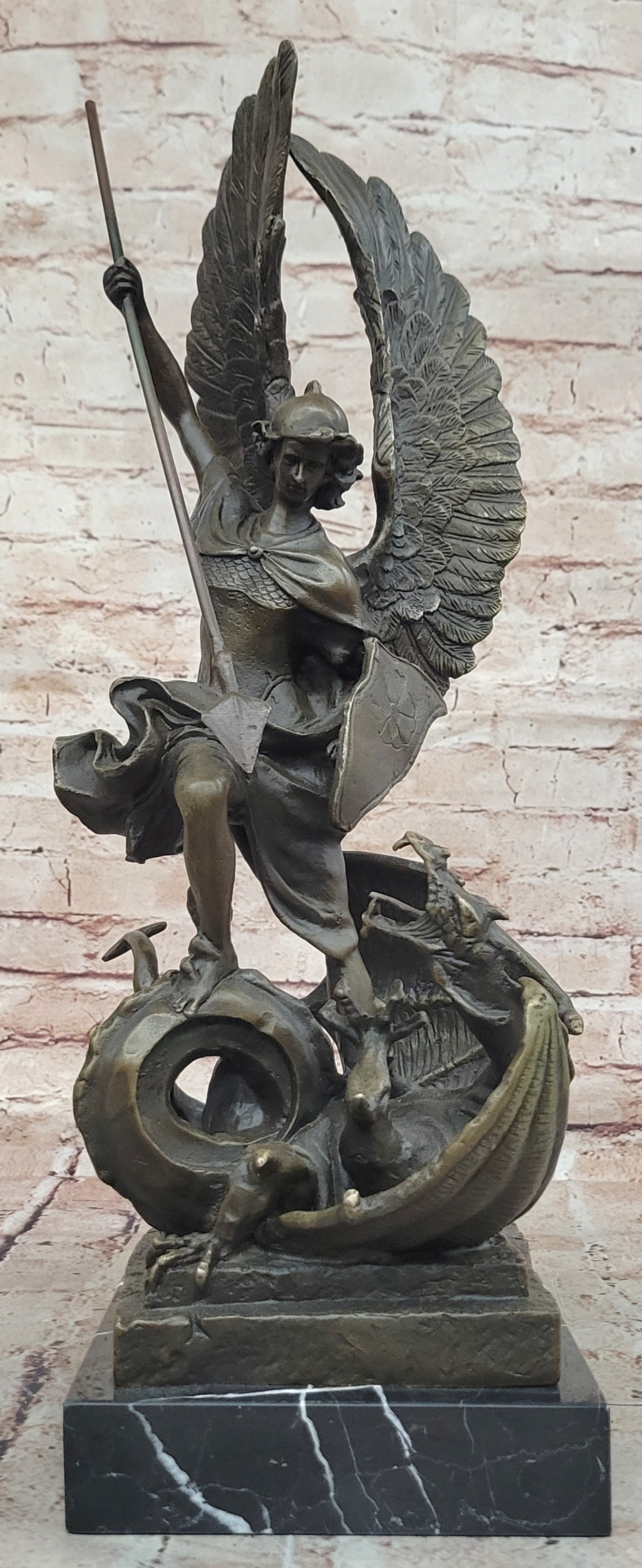 Handcrafted Saint ST. George bronze sculpture SALE Art Dragon Signed