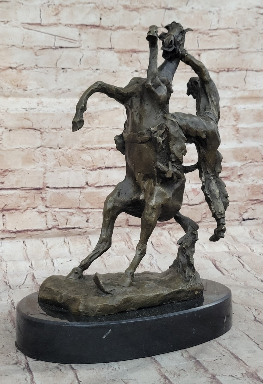 Rearing Thoroughbred Quarter Horse Rodeo Western Farm Art Bronze Marble Statue