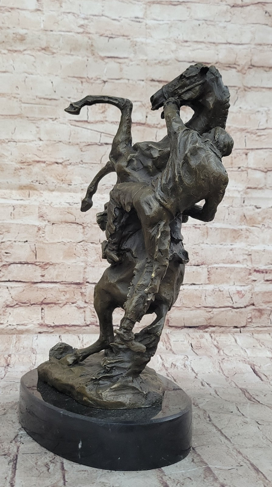 Rearing Thoroughbred Quarter Horse Rodeo Western Farm Art Bronze Marble Statue