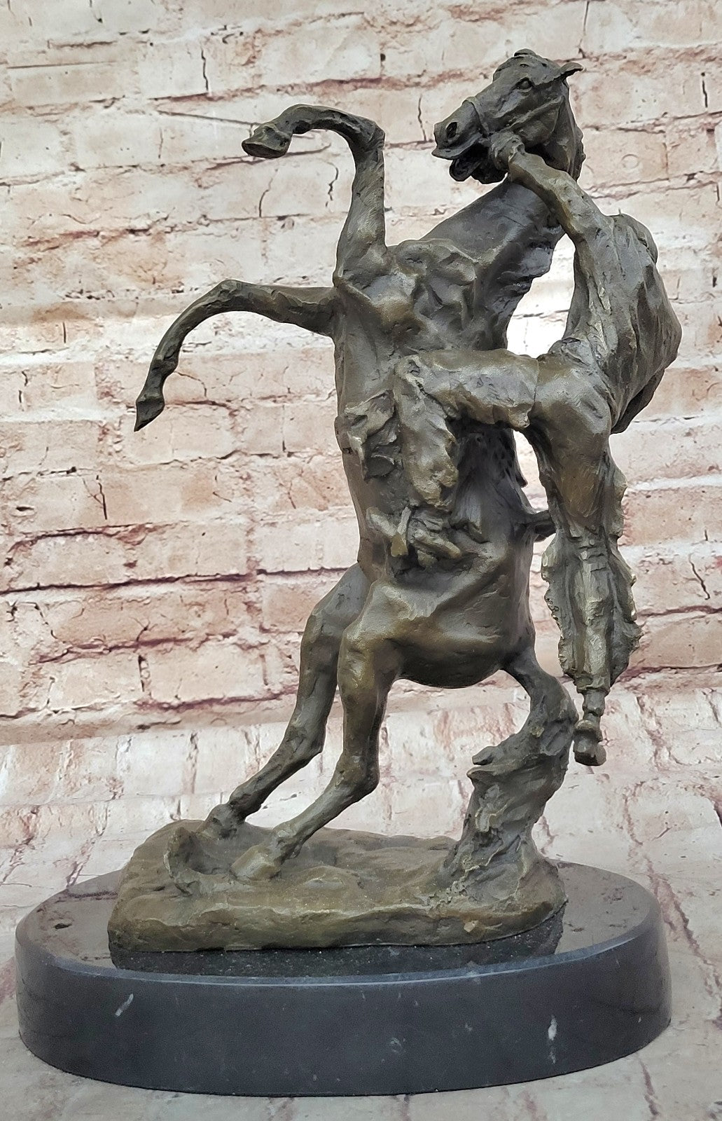 Rearing Thoroughbred Quarter Horse Rodeo Western Farm Art Bronze Marble Statue