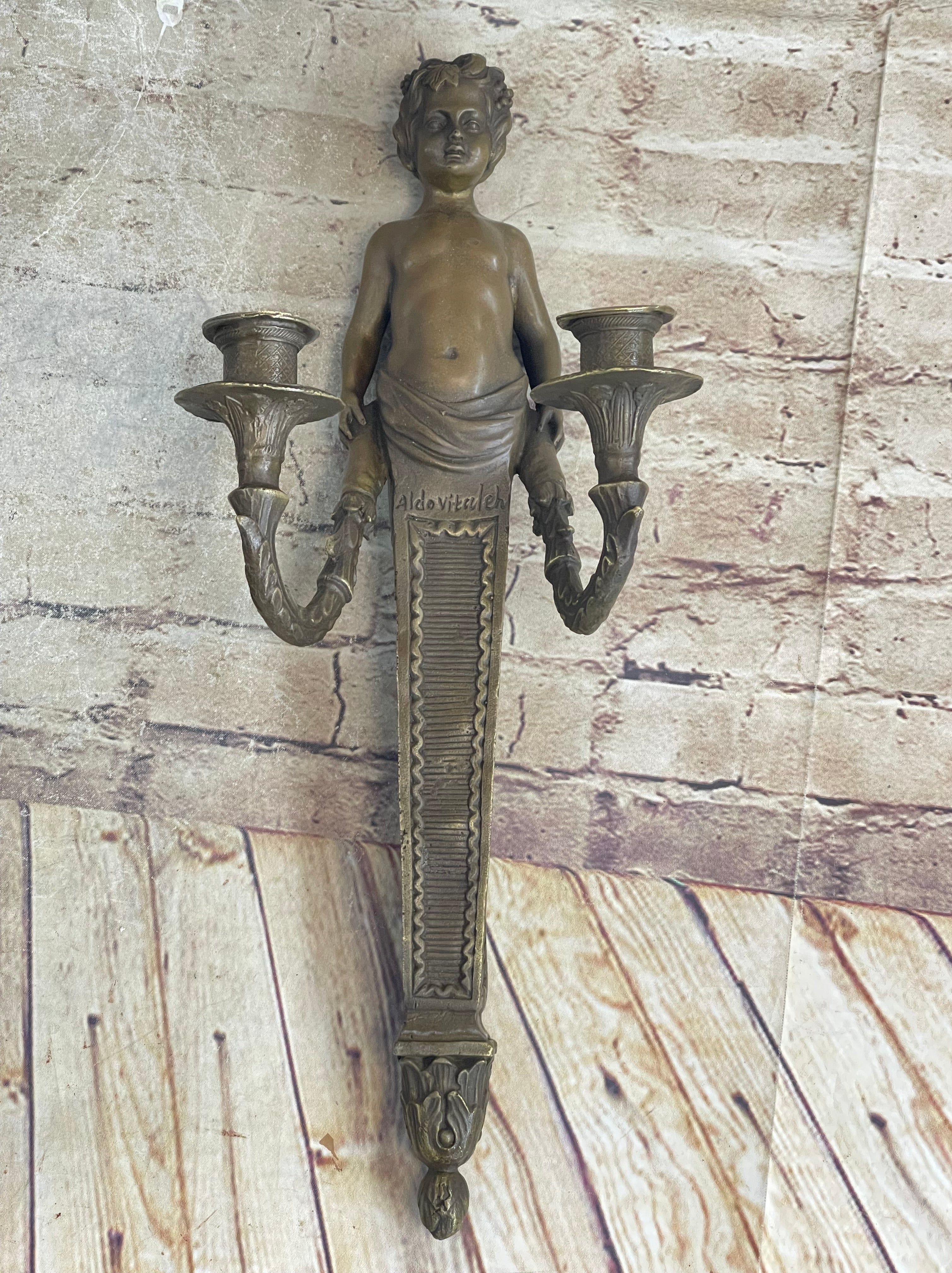 Nude Puti Angel Sconce Incense Burner Candelabra Art Bronze Gift Wall Mount Sale