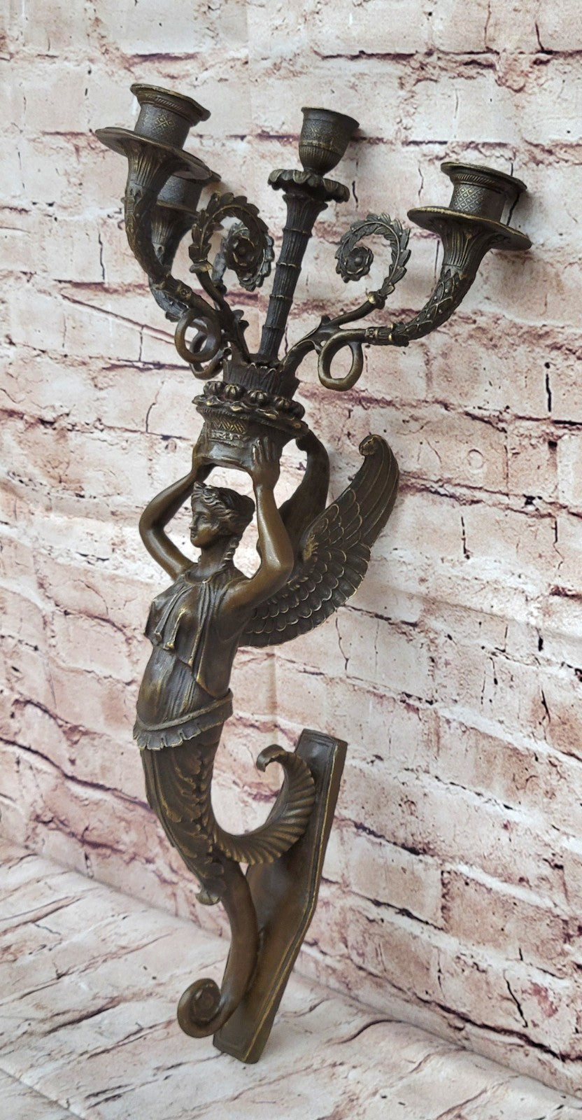 Art Deco Wall mount Sconce Angel Bronze Sculpture Classic Artwork Figurine Gift