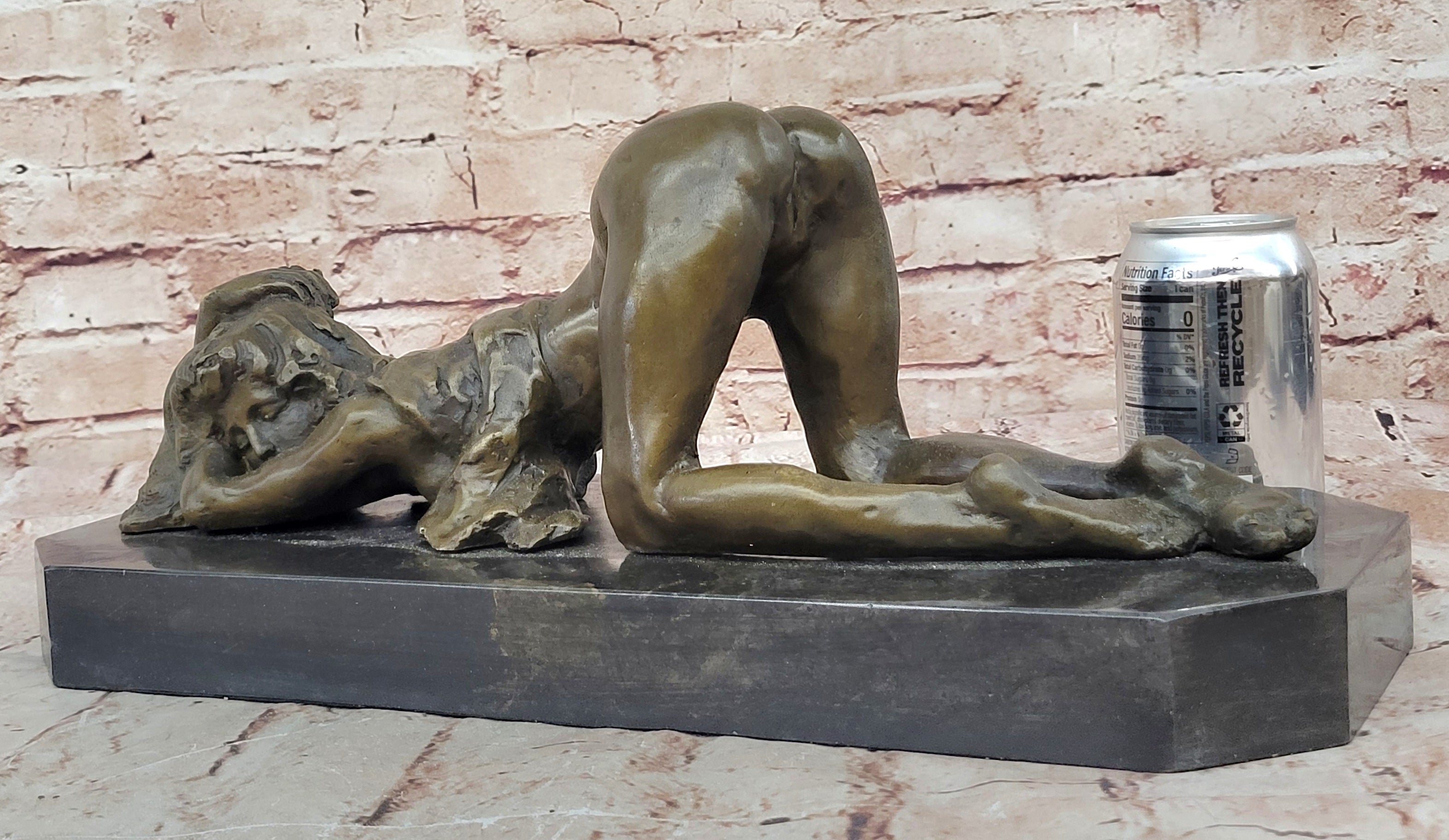 100% Hot Cast Bronze on Marble Base Nude Erotic Girl on Knees Lesbian Art Preiss