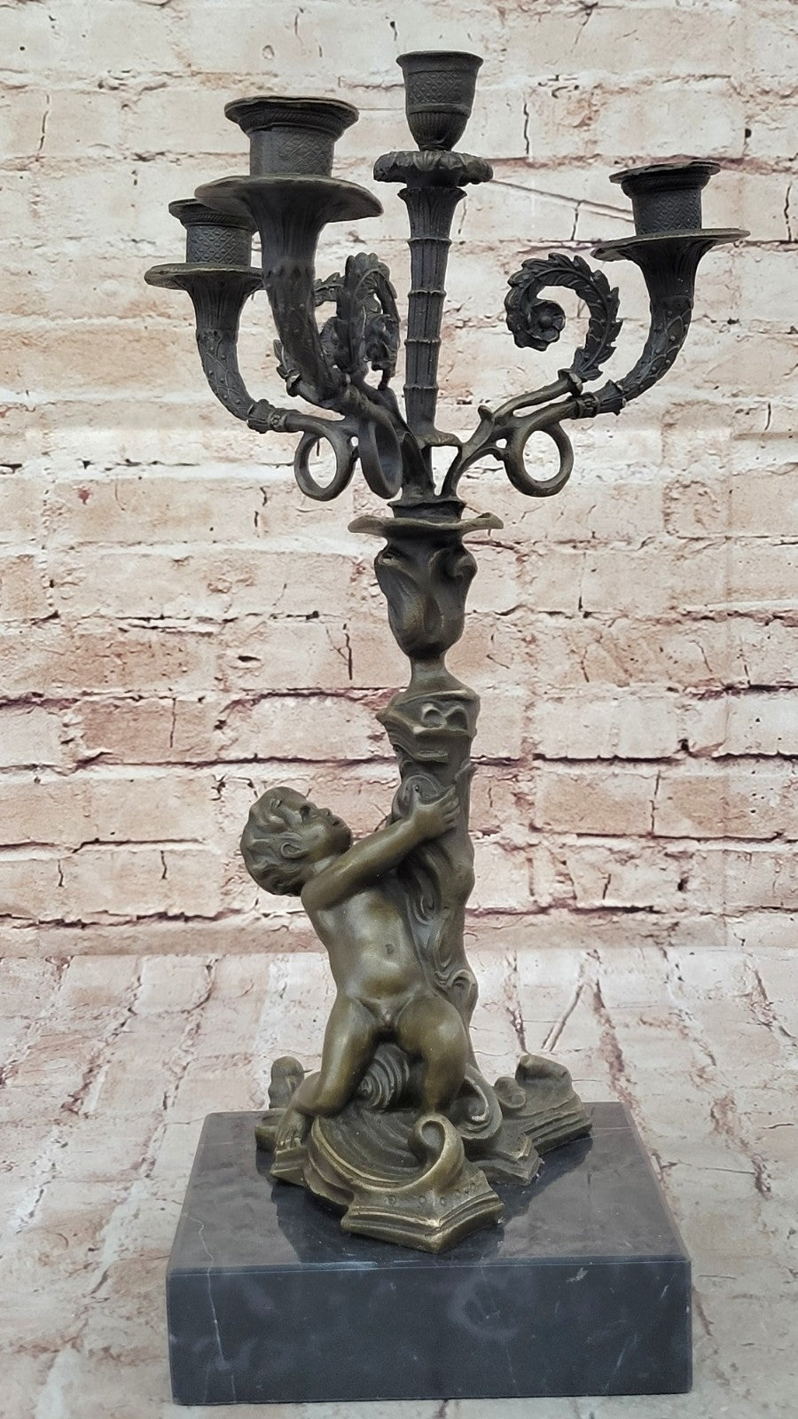 RARE EROTIC NUDE BOY BRONZE CANDLE HOLDER ART DECO FIGURINE HOME DECOR GIFT