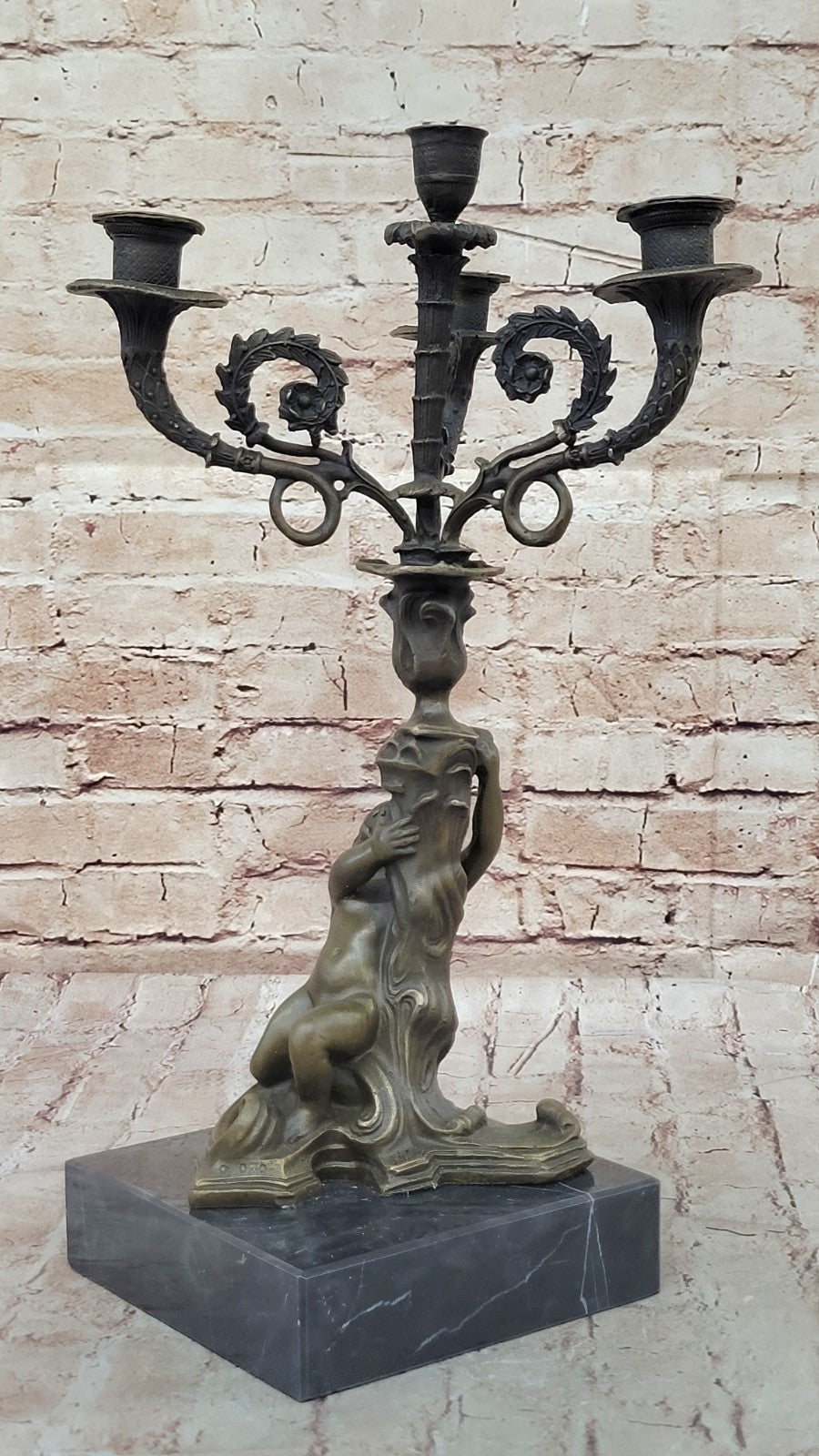 RARE EROTIC NUDE BOY BRONZE CANDLE HOLDER ART DECO FIGURINE HOME DECOR GIFT