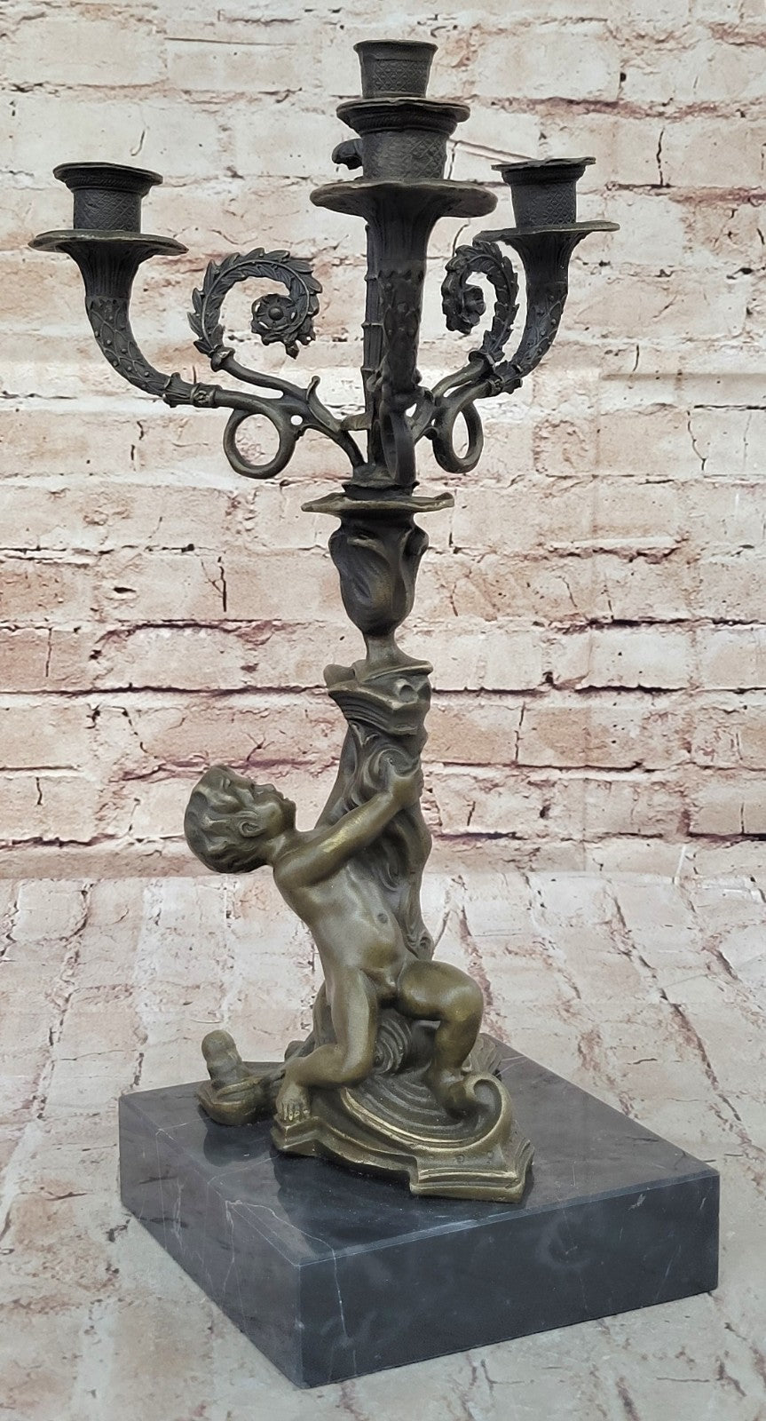 RARE EROTIC NUDE BOY BRONZE CANDLE HOLDER ART DECO FIGURINE HOME DECOR GIFT