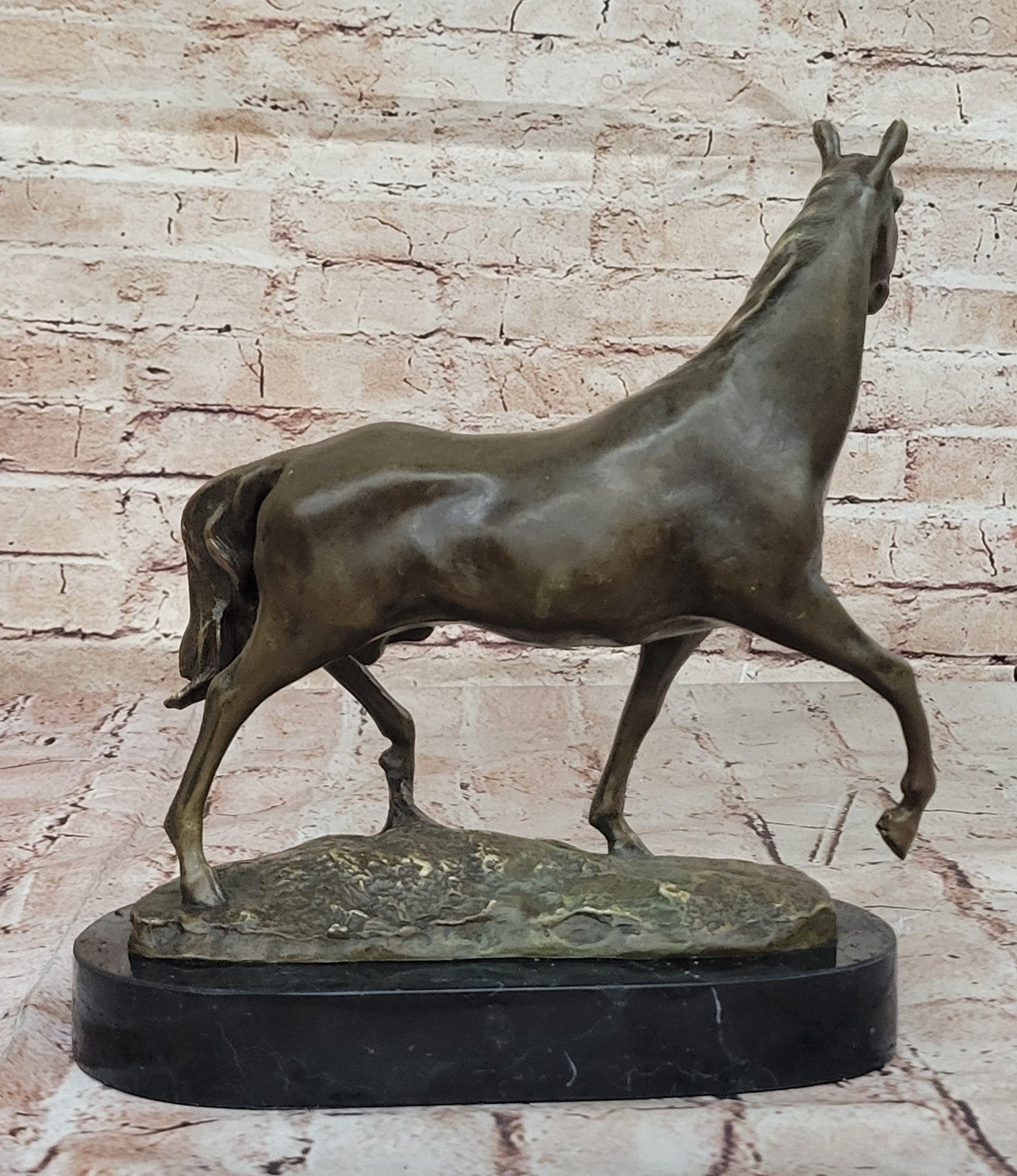 Art Deco Hot Cast Strong Stallion Racing Horse Bronze Sculpture Marble Figurine