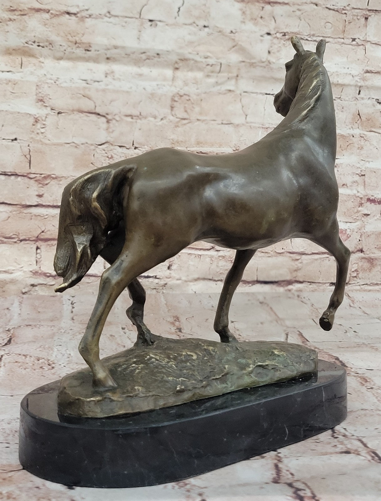 Art Deco Hot Cast Strong Stallion Racing Horse Bronze Sculpture Marble Figurine