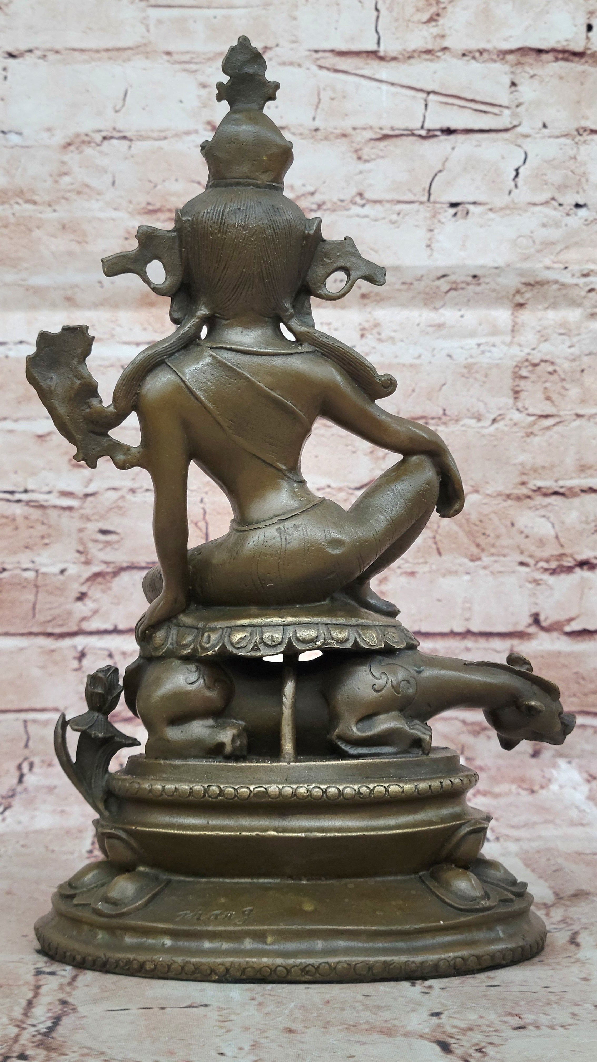 Signed Original Zhang buddhism kwan-yin Guan yin with Dragon Bronze Sculpture NR