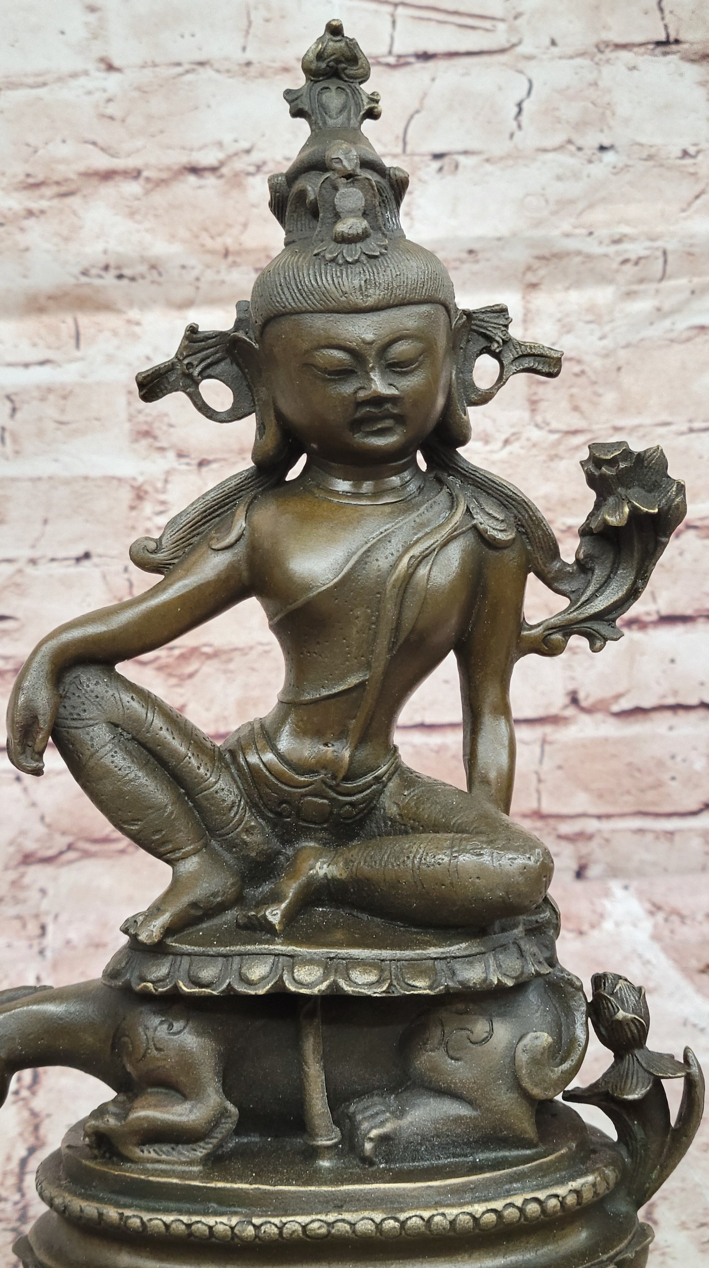 Signed Original Zhang buddhism kwan-yin Guan yin with Dragon Bronze Sculpture NR