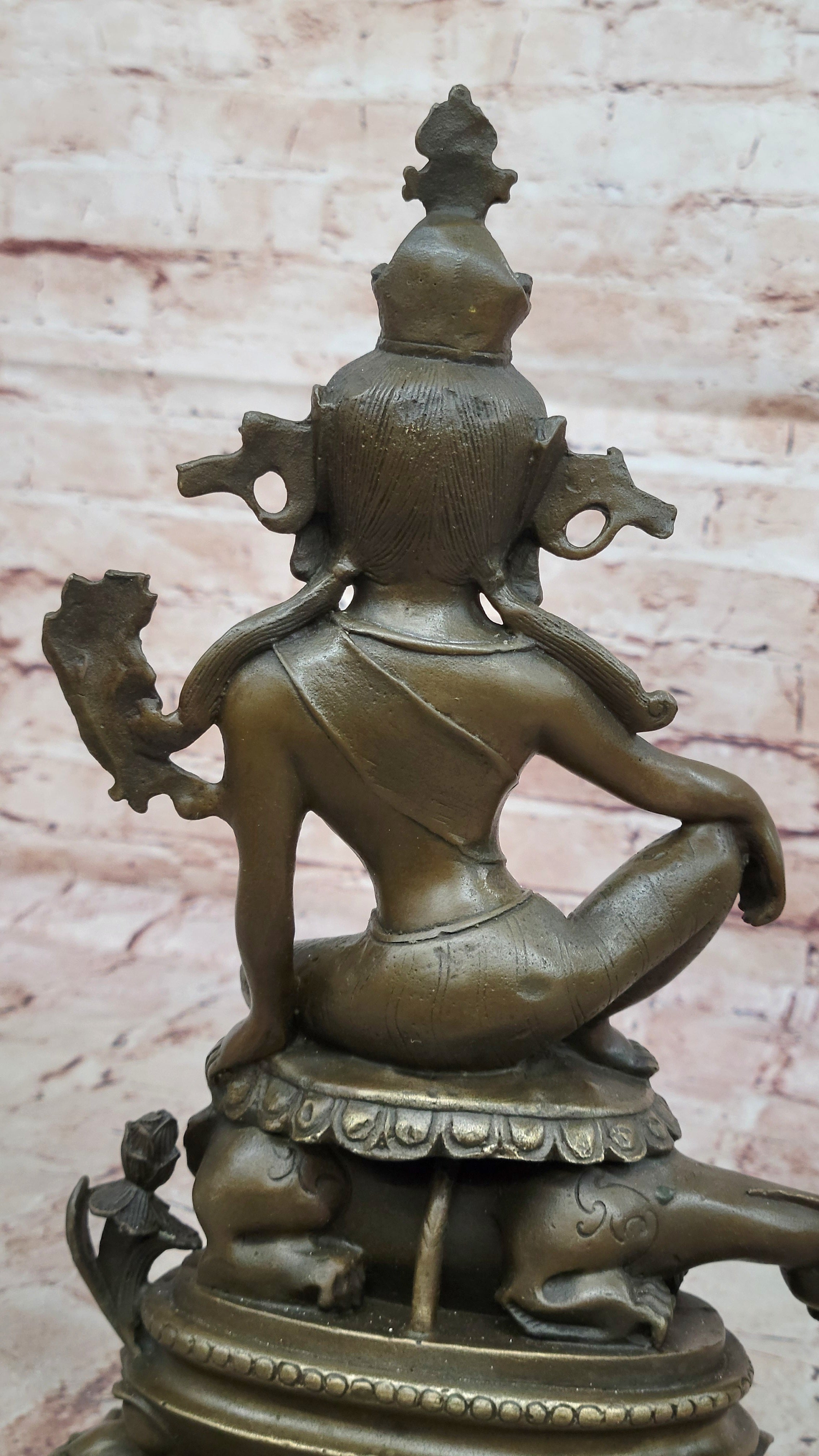 Signed Original Zhang buddhism kwan-yin Guan yin with Dragon Bronze Sculpture NR