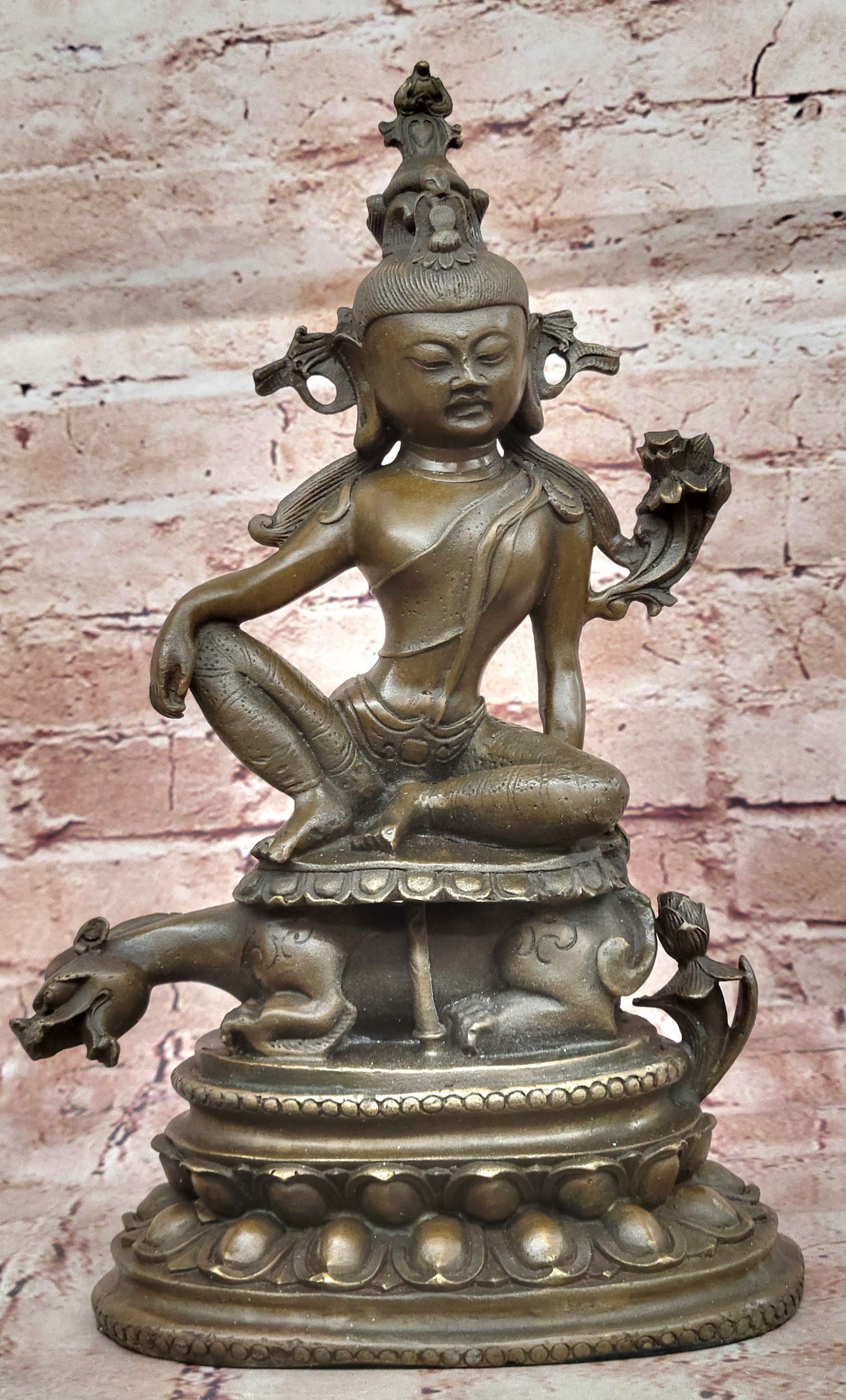 Signed Original Zhang buddhism kwan-yin Guan yin with Dragon Bronze Sculpture NR