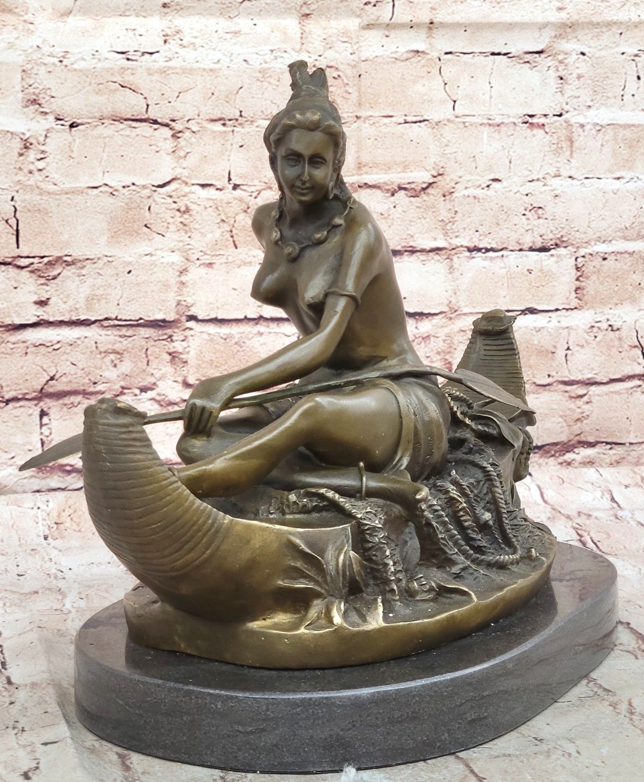 Handcrafted bronze sculpture Nude American Native Indian Marble Classic Elegant