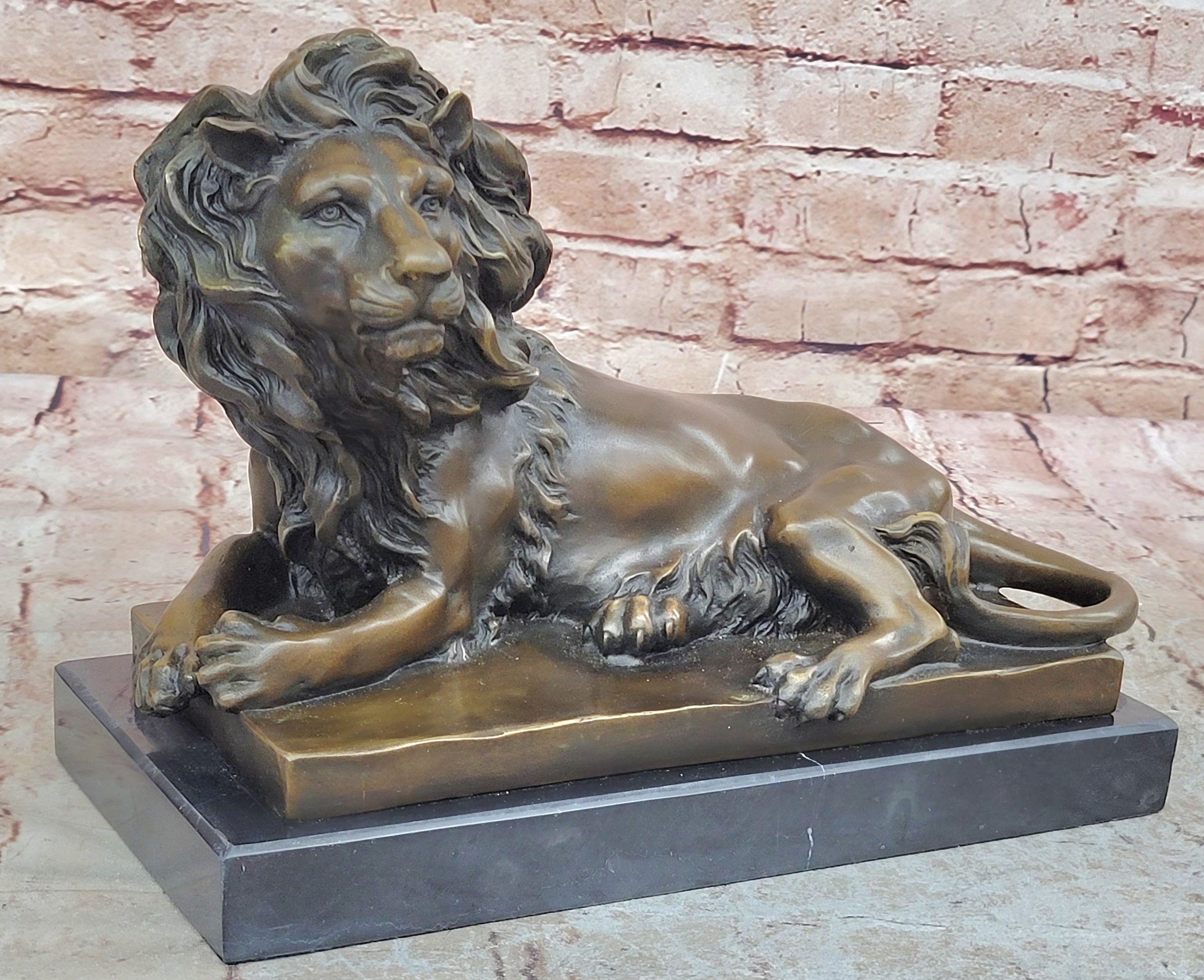 Rare Pure Bronze Sculpture Large Wild African Lion On Prowl Wildli Statue SALE