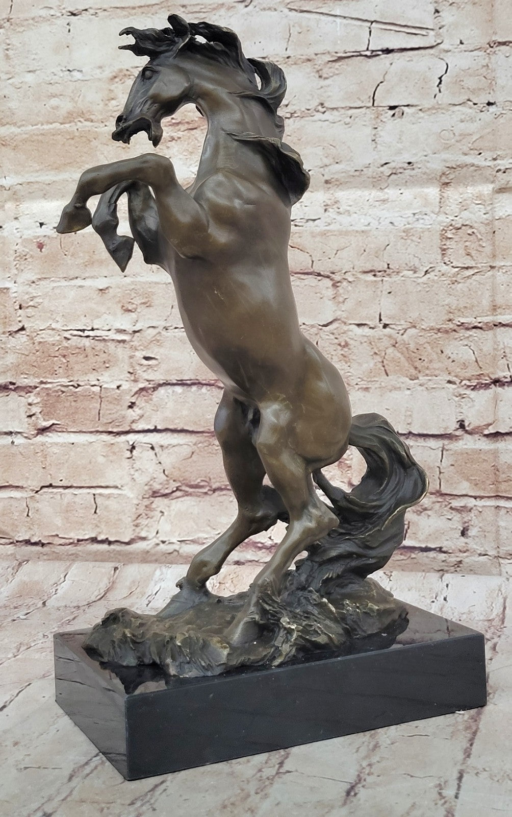 Rodeo Western Rearing Horse Farm Ranch Bronze Marble Statue Art Sculpture SALE