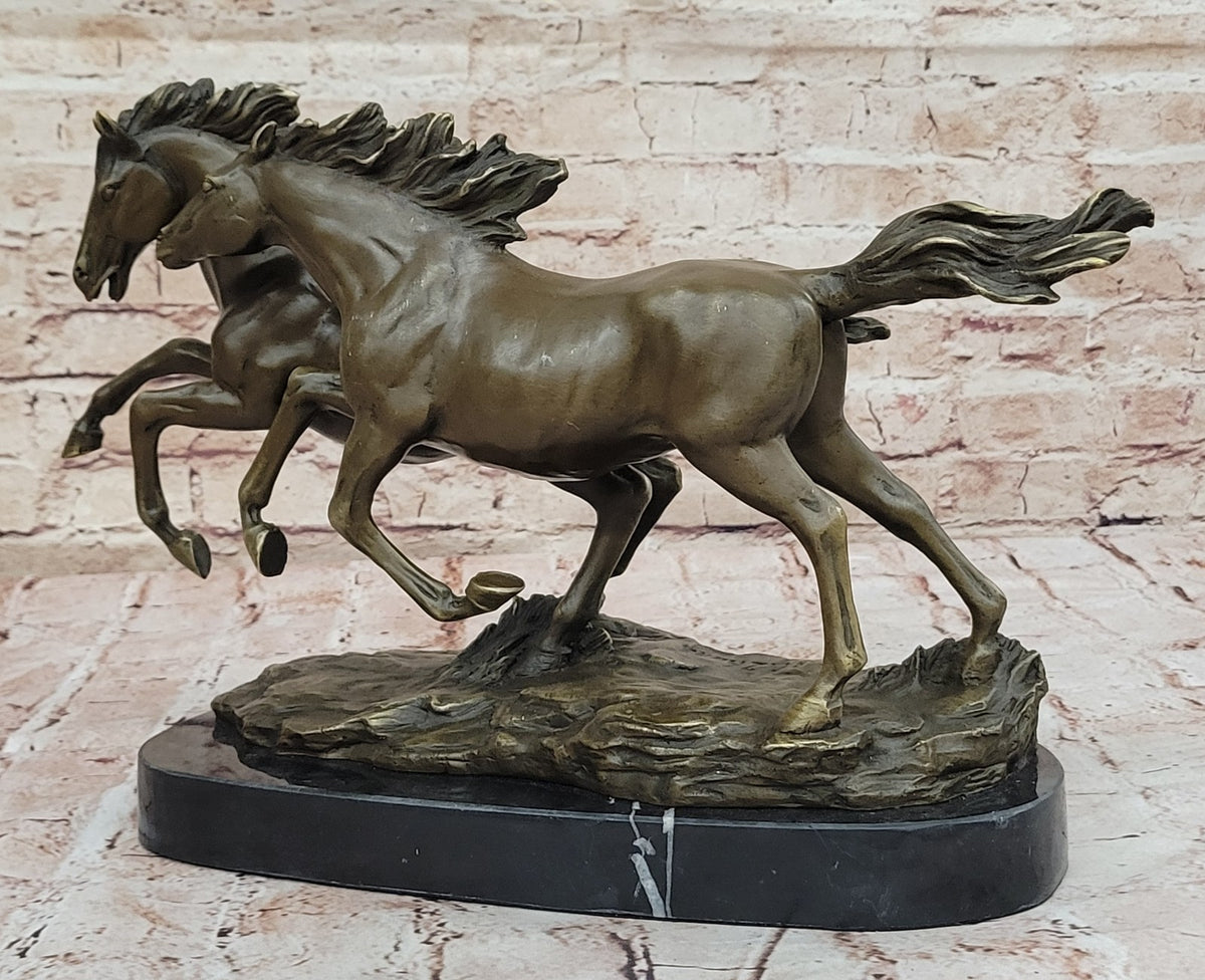 Elegant Thoroughbred Horses Kentucky Equestrian Farm Art Bronze Marble Statue
