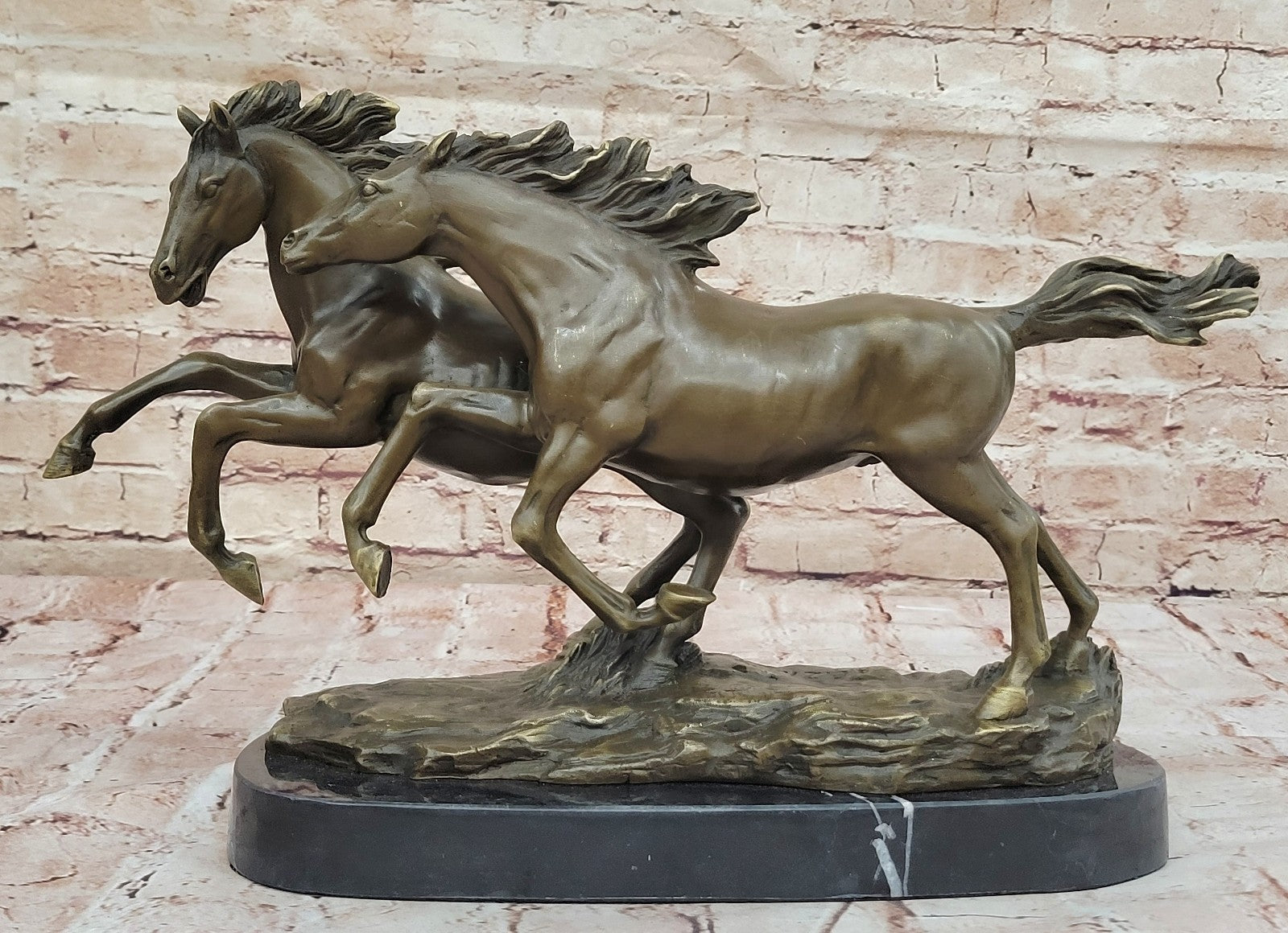 Elegant Thoroughbred Horses Kentucky Equestrian Farm Art Bronze Marble Statue