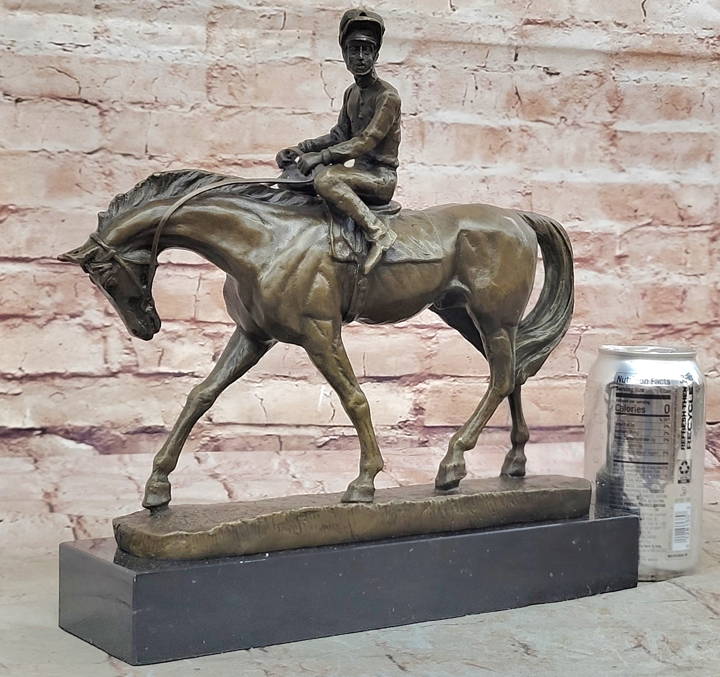 French Vintage Bronze Statue Sculpture Horse Jockey France circa 1970 Home Deco