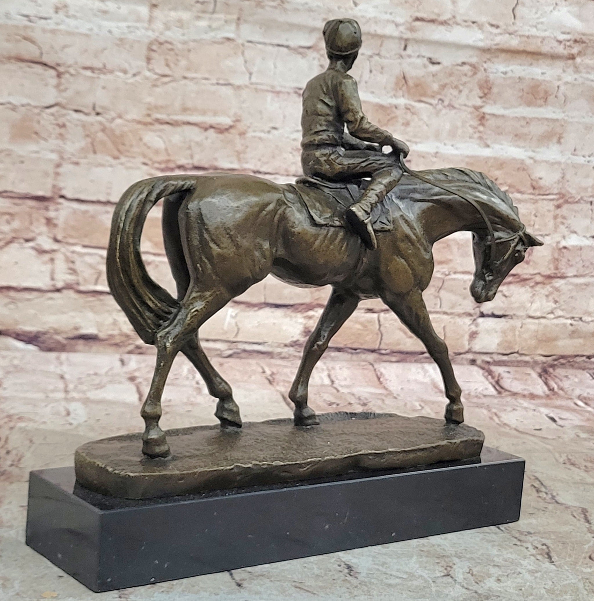 French Vintage Bronze Statue Sculpture Horse Jockey France circa 1970 Home Deco