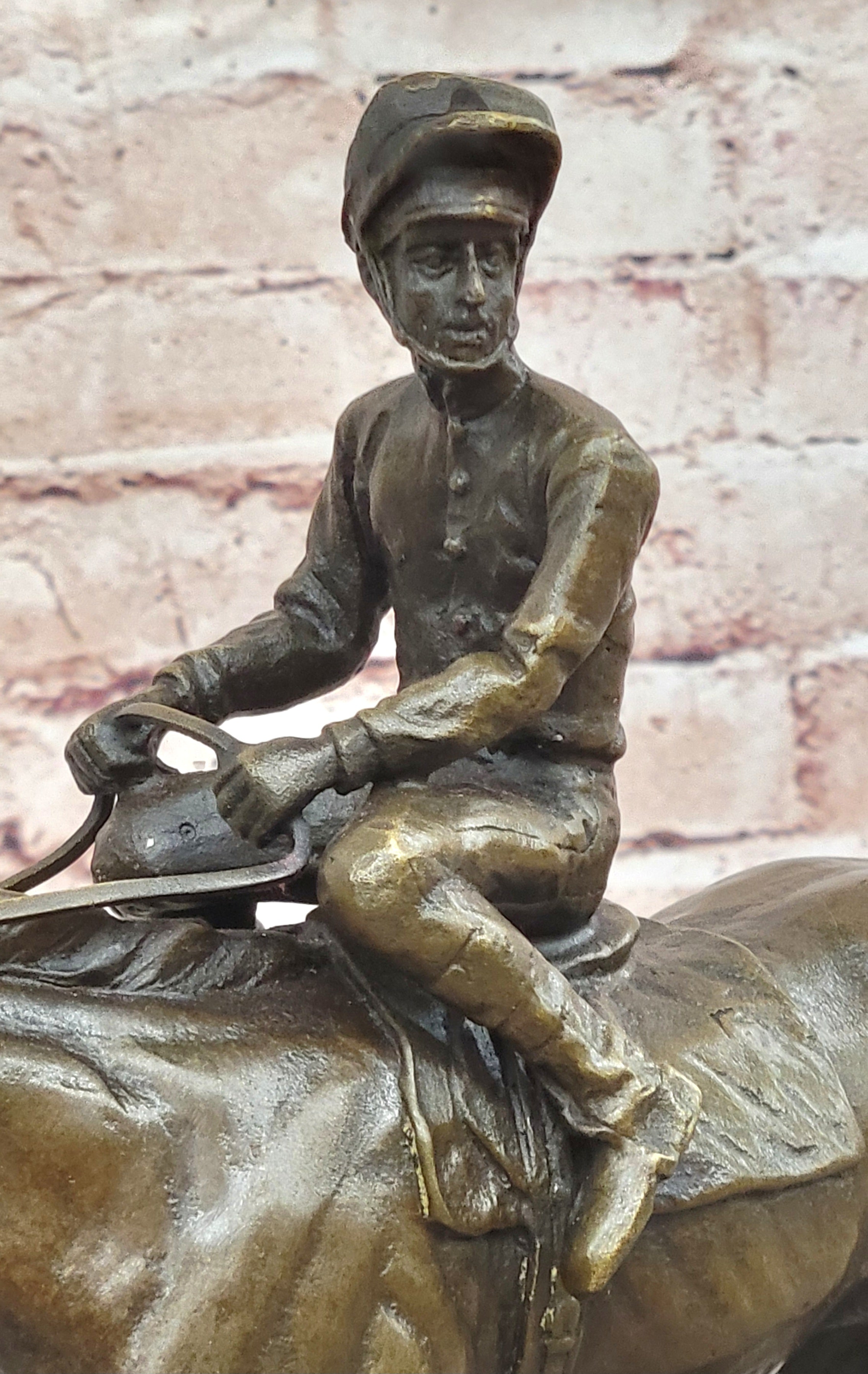 French Vintage Bronze Statue Sculpture Horse Jockey France circa 1970 Home Deco
