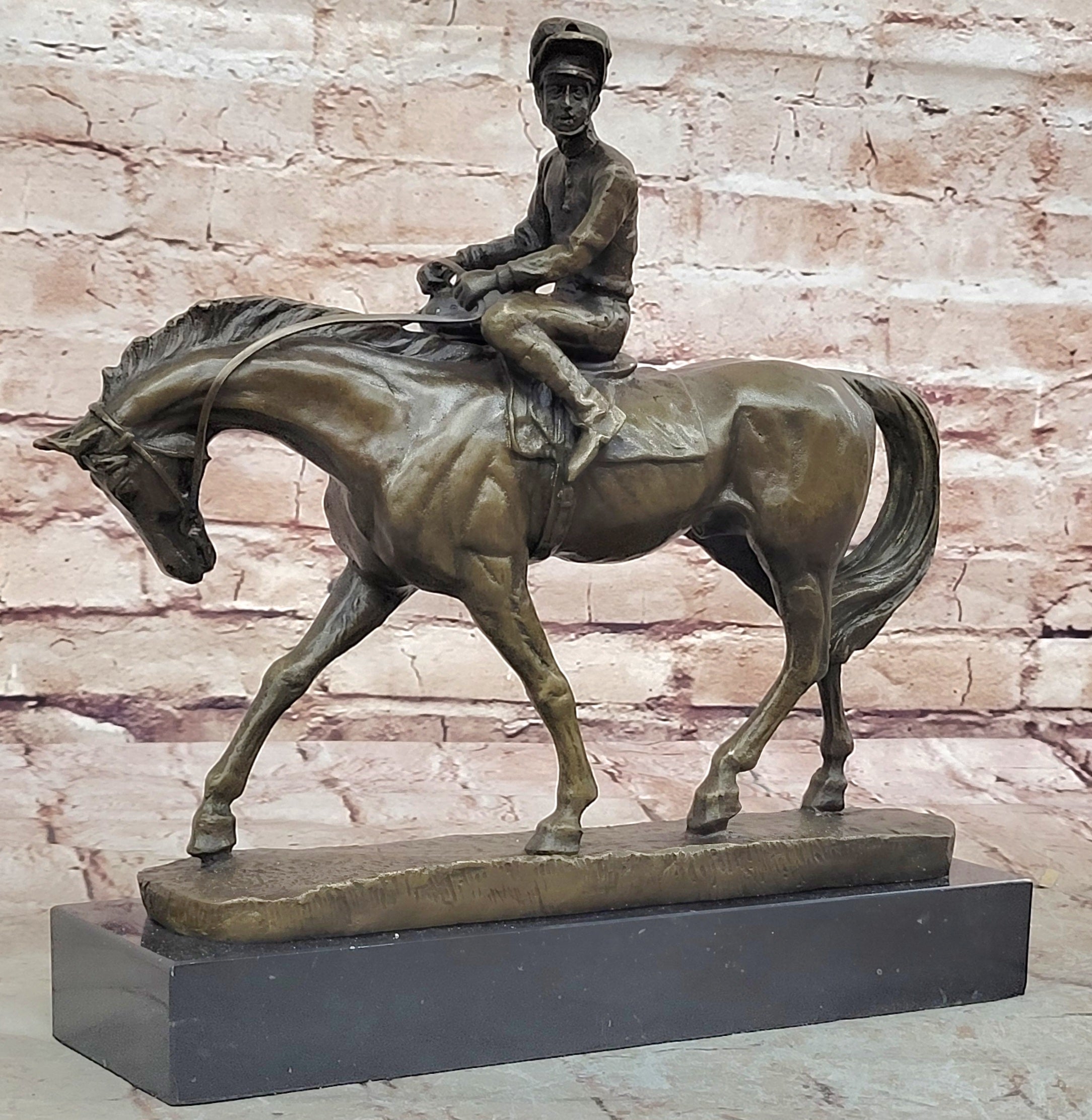 French Vintage Bronze Statue Sculpture Horse Jockey France circa 1970 Home Deco