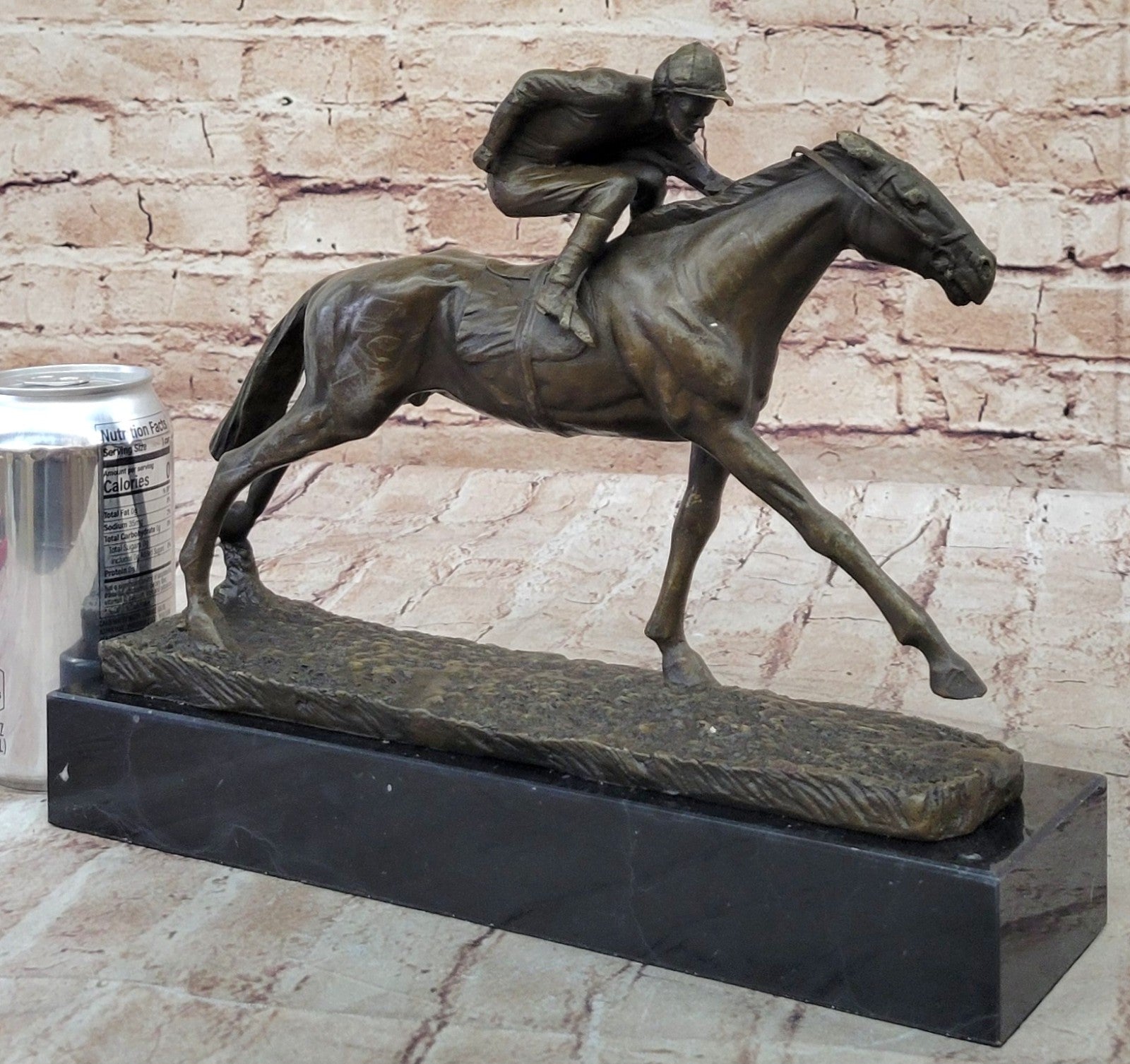 100% Bronze Sculpture Original  Signed Statue Of Jockey& Race Horse Office Trophy