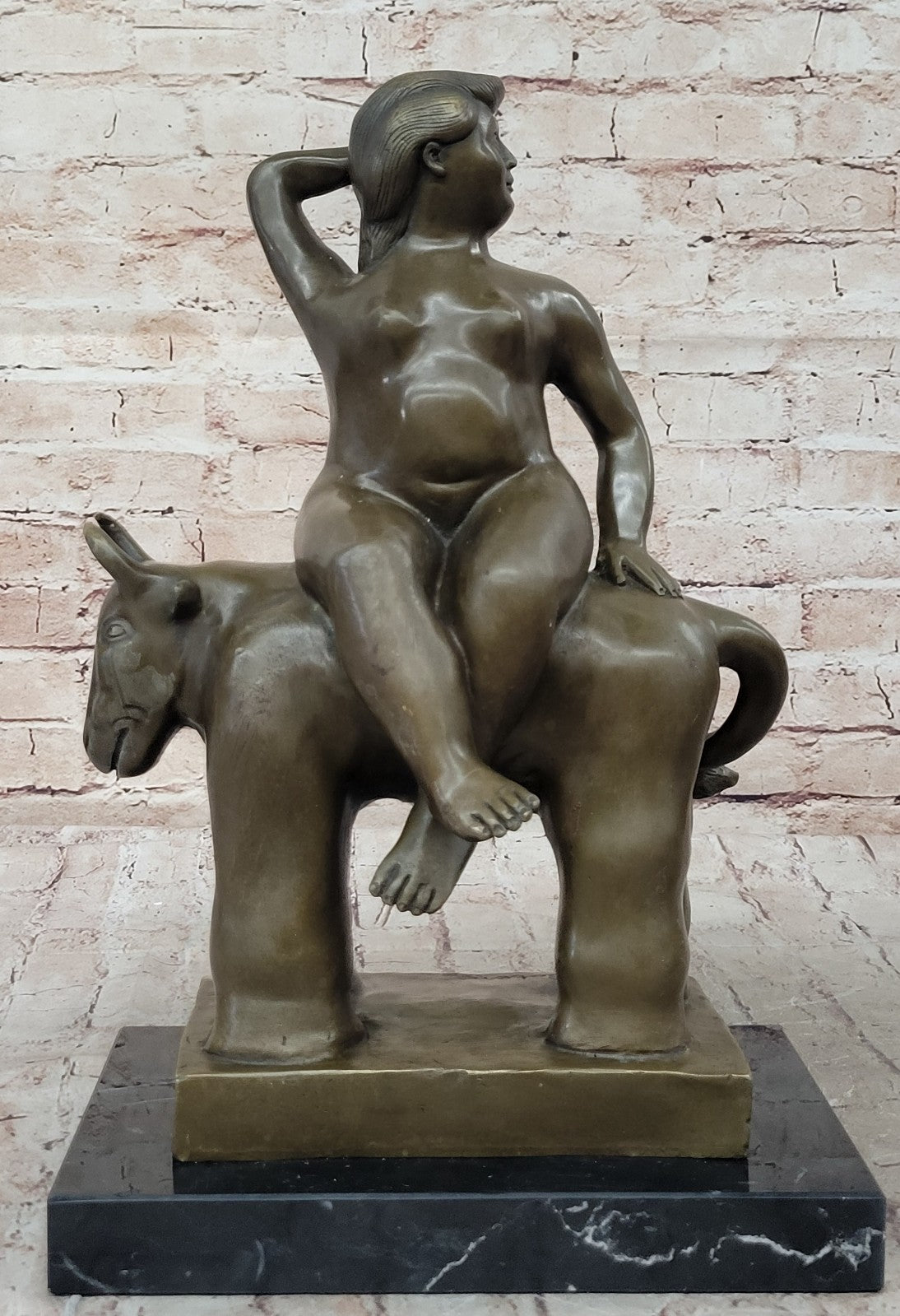 Handcrafted bronze sculpture SALE Art Modern Bull On Lady Nude Abstract Botero