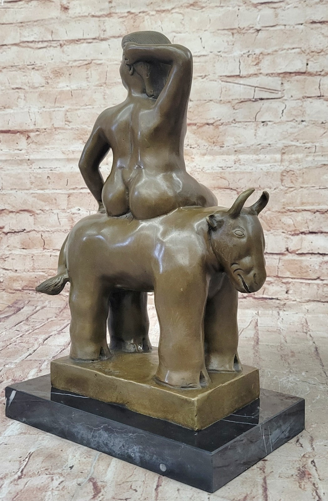 Handcrafted bronze sculpture SALE Art Modern Bull On Lady Nude Abstract Botero