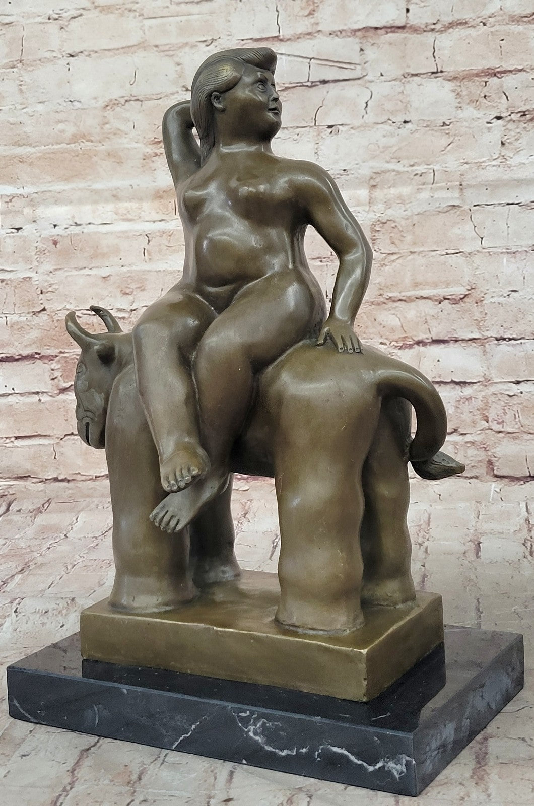 Handcrafted bronze sculpture SALE Art Modern Bull On Lady Nude Abstract Botero