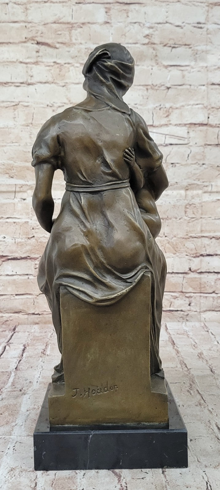 Mother with Baby Child Bronze Mid-Century Figurine Sculpture Signed Artwork